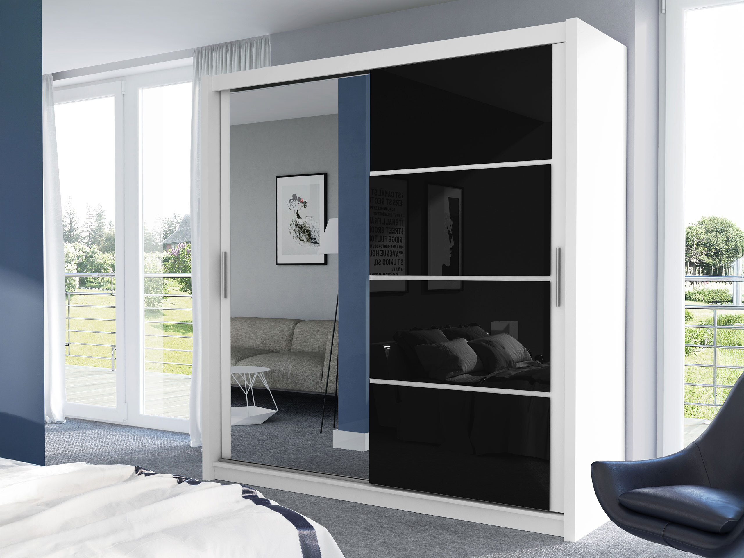 Wardrobe Honolulu 111 (White + Glossy black)