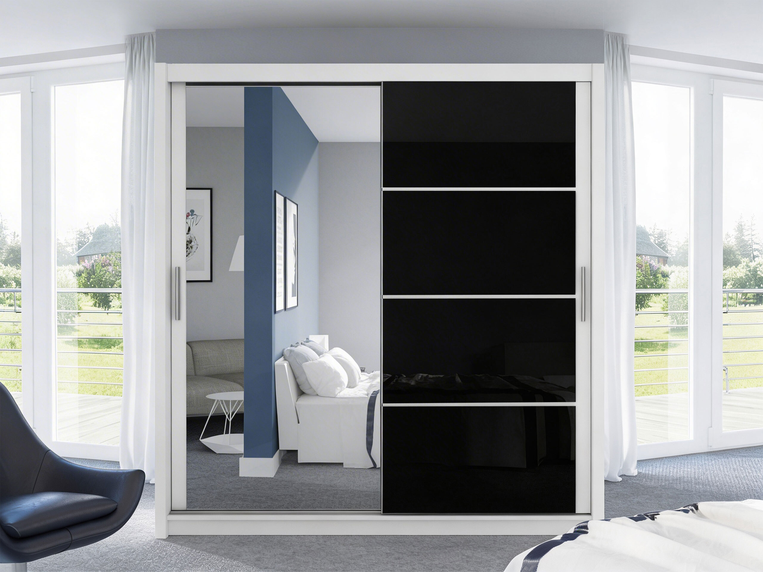 Wardrobe Honolulu 111 (White + Glossy black)