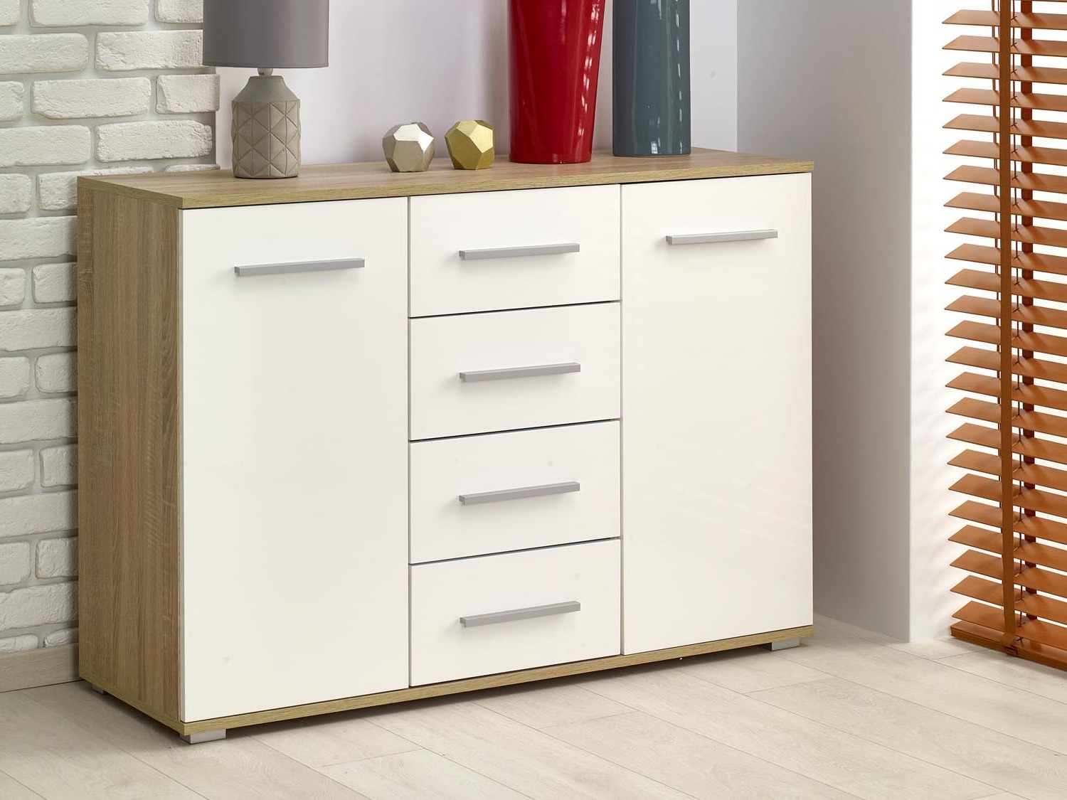 Chest of drawers Cirveso 103 (Sonoma oak + Glossy white)