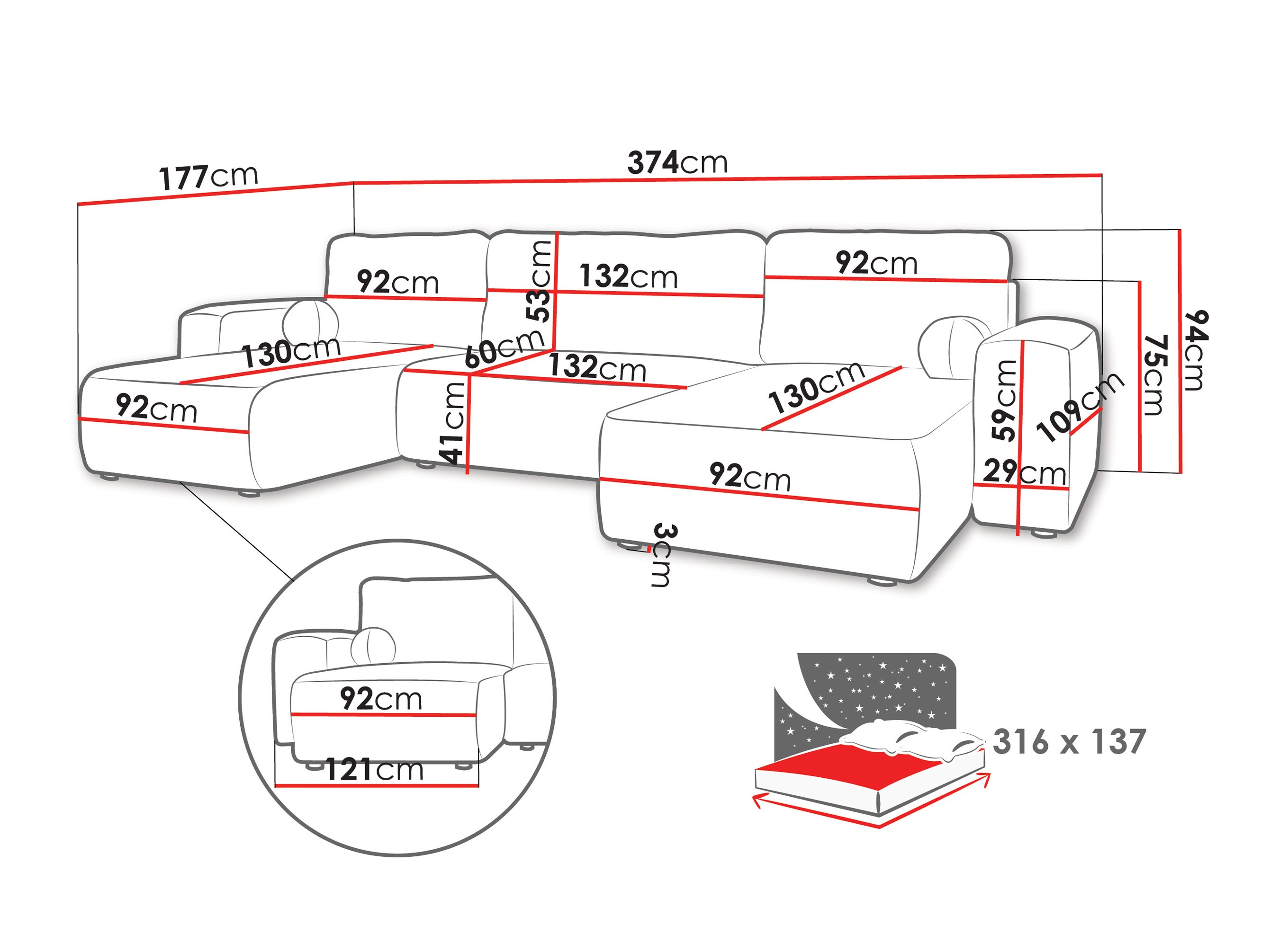 Corner sofa TrendyNest Piscor (Coral 50)
