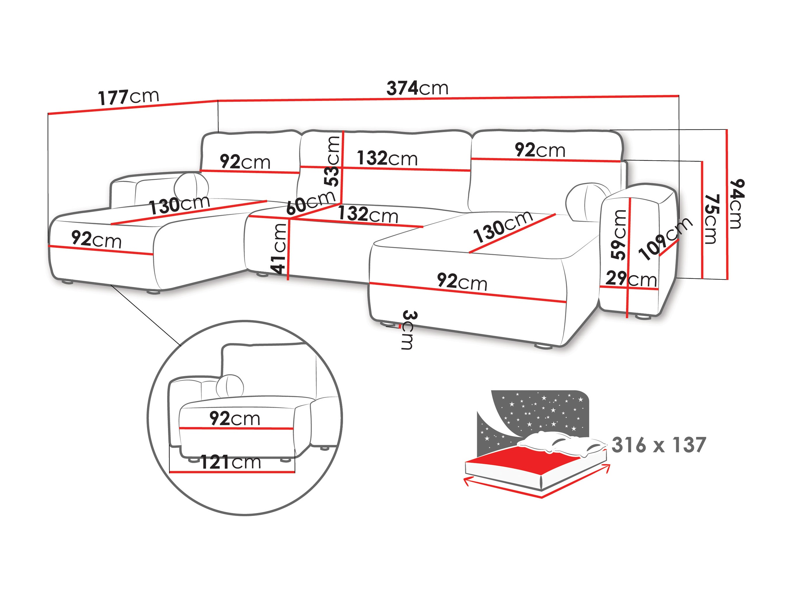 Corner sofa TrendyNest Piscor (Coral 75)
