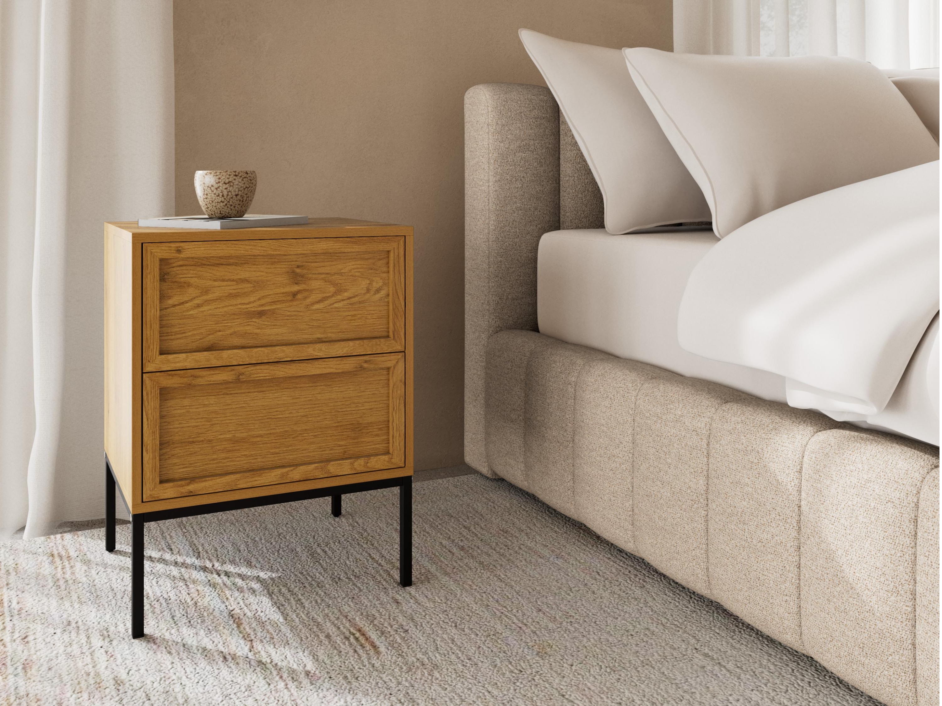 Bedside table Norsica 1050 (Black + Wild oak)