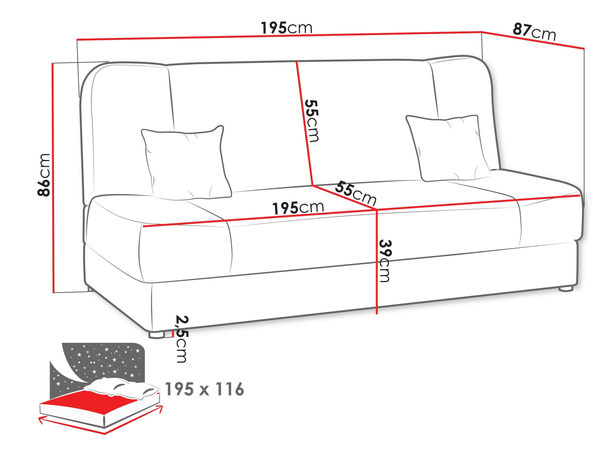 Sofa bed Comfivo Cera (Magic Velvet 2217 + Magic Velvet 2219)