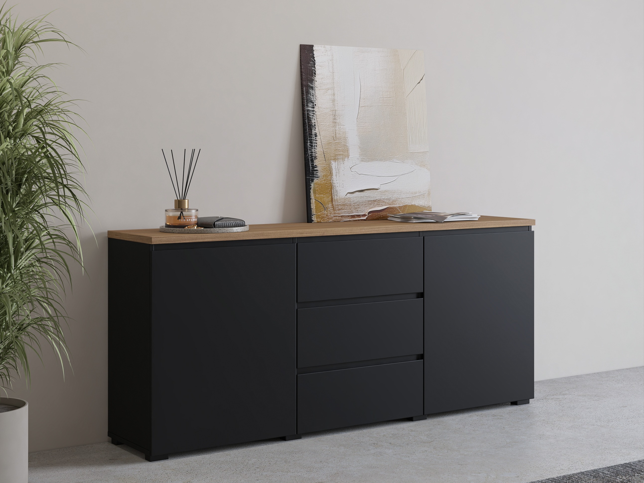 Chest of drawers Baletu 106 (Black + Oak)