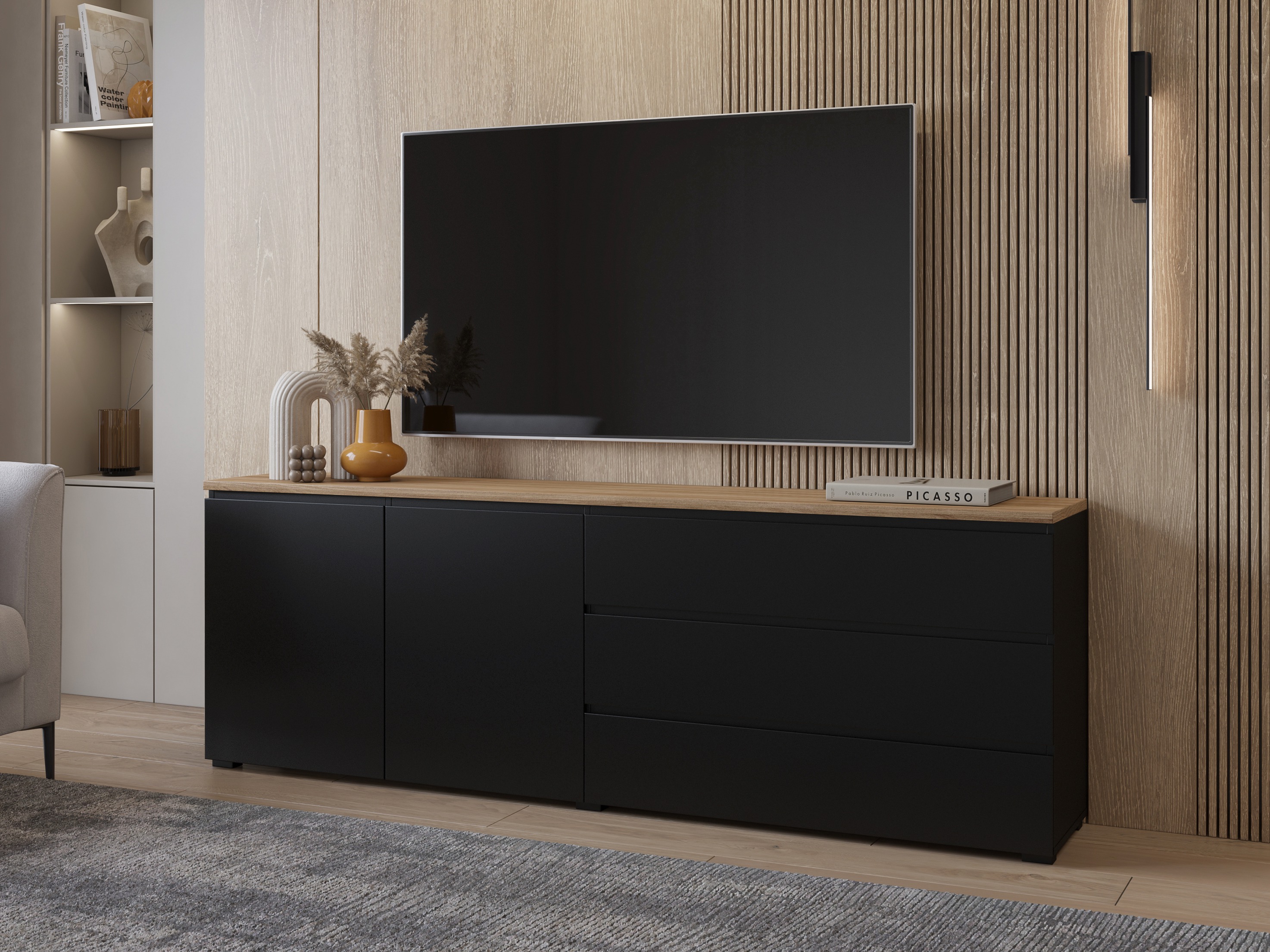 Chest of drawers Baletu 107 (Black + Oak)