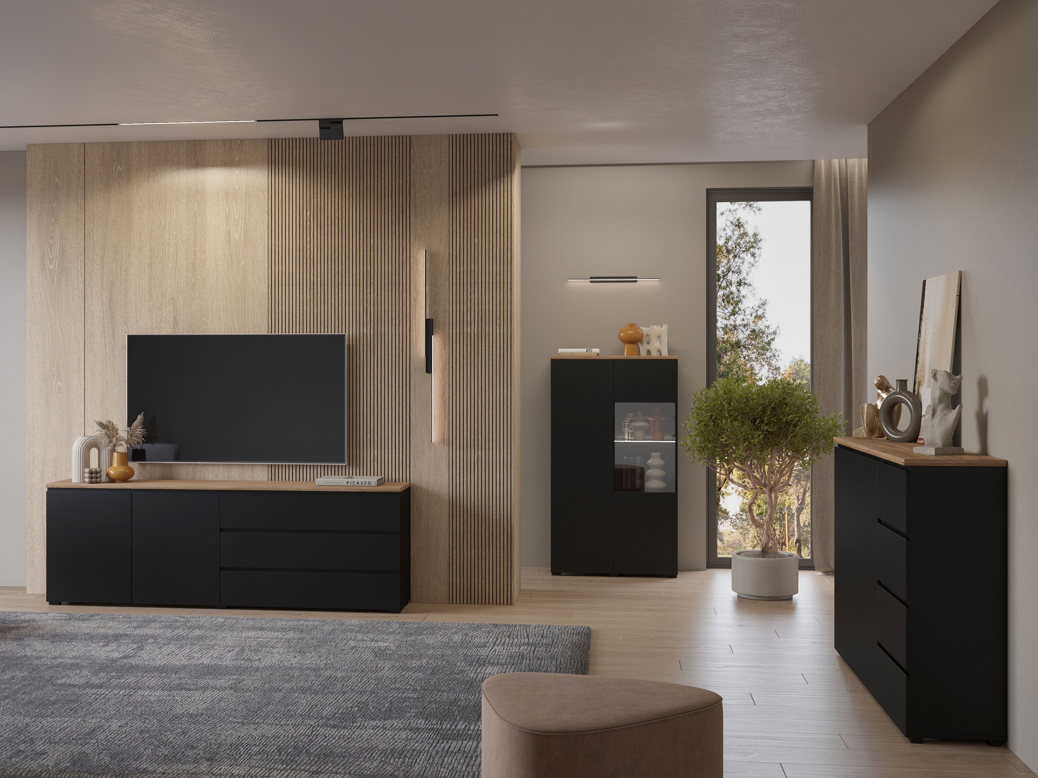 Chest of drawers Baletu 107 (Black + Oak)