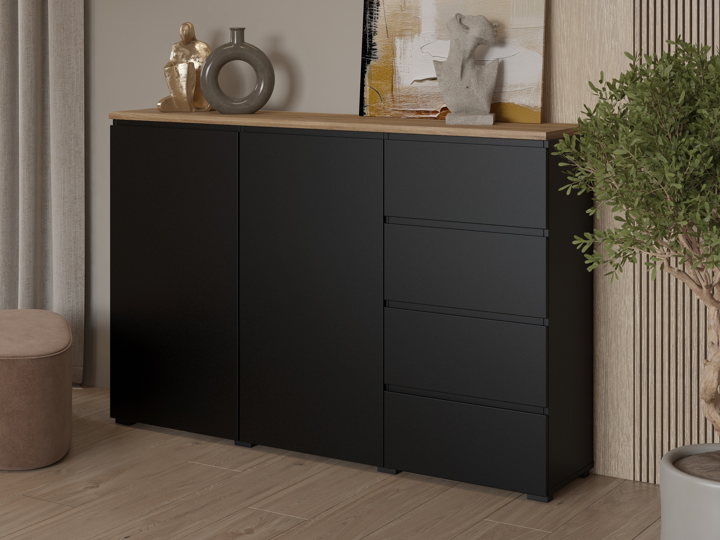 Chest of drawers Baletu 109 (Black + Oak)