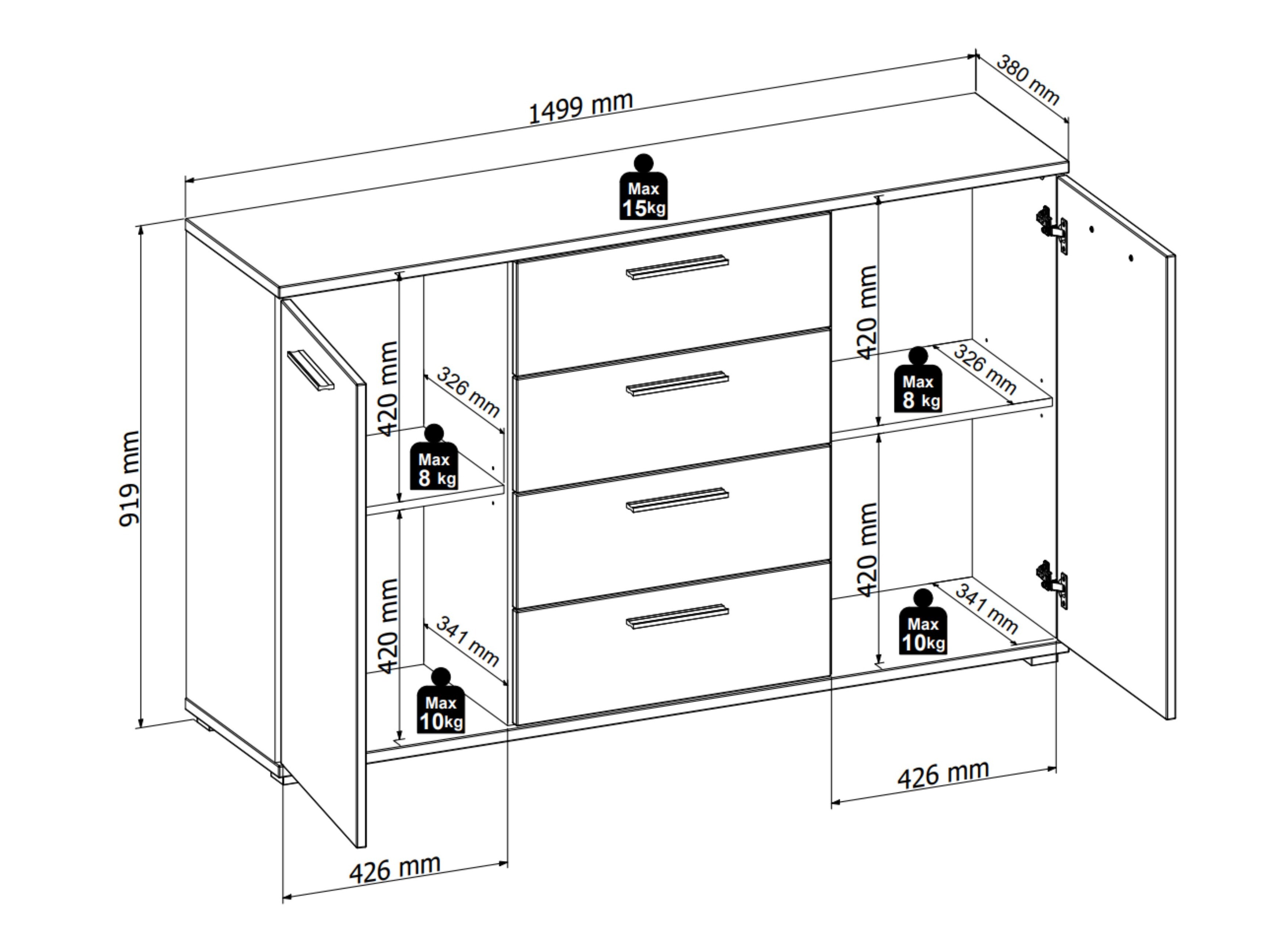 Chest of drawers Livcali 101 (Green + Artisan oak)