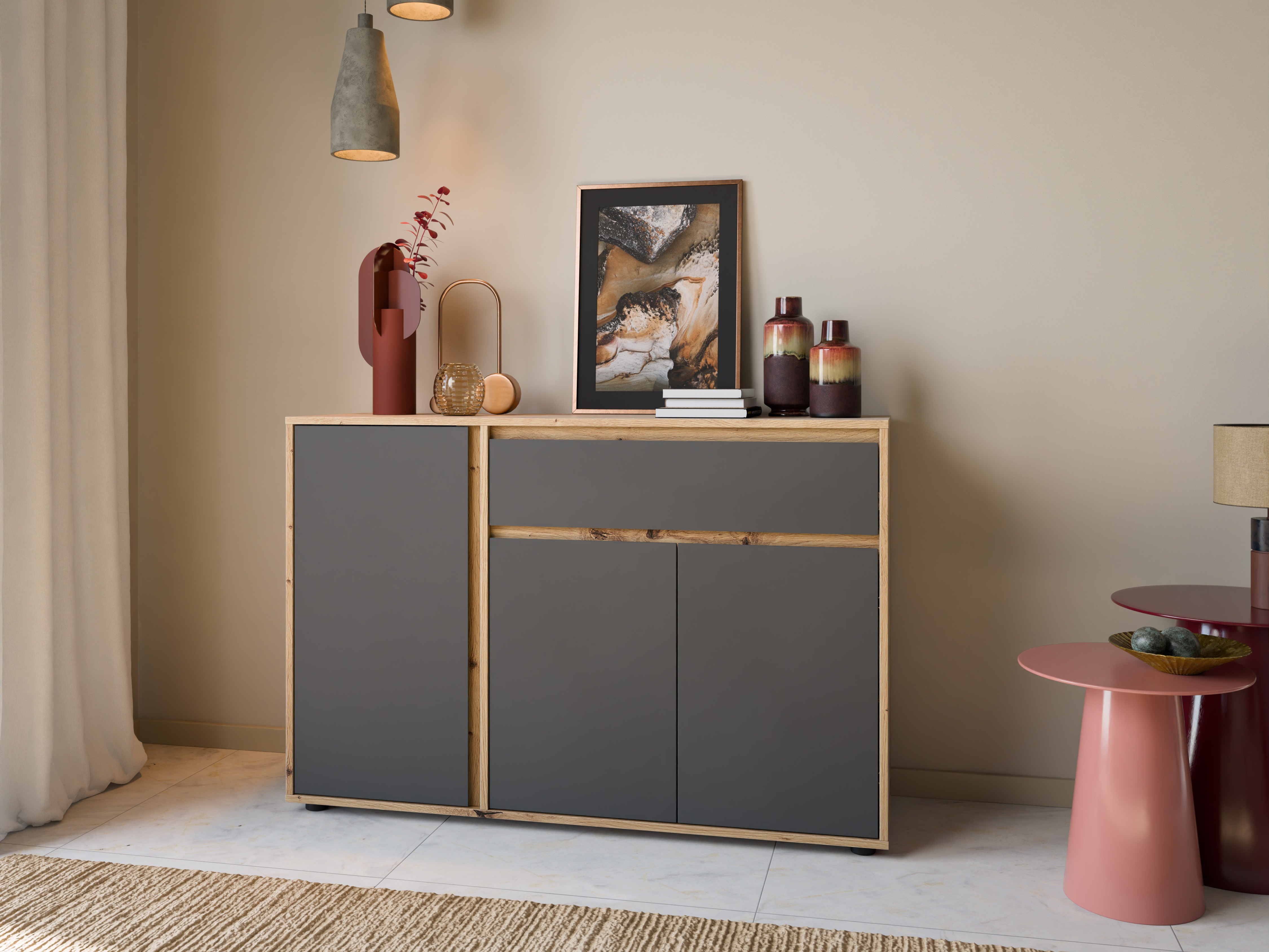 Chest of drawers Torcavi 100 (Anthracite + Artisan oak)