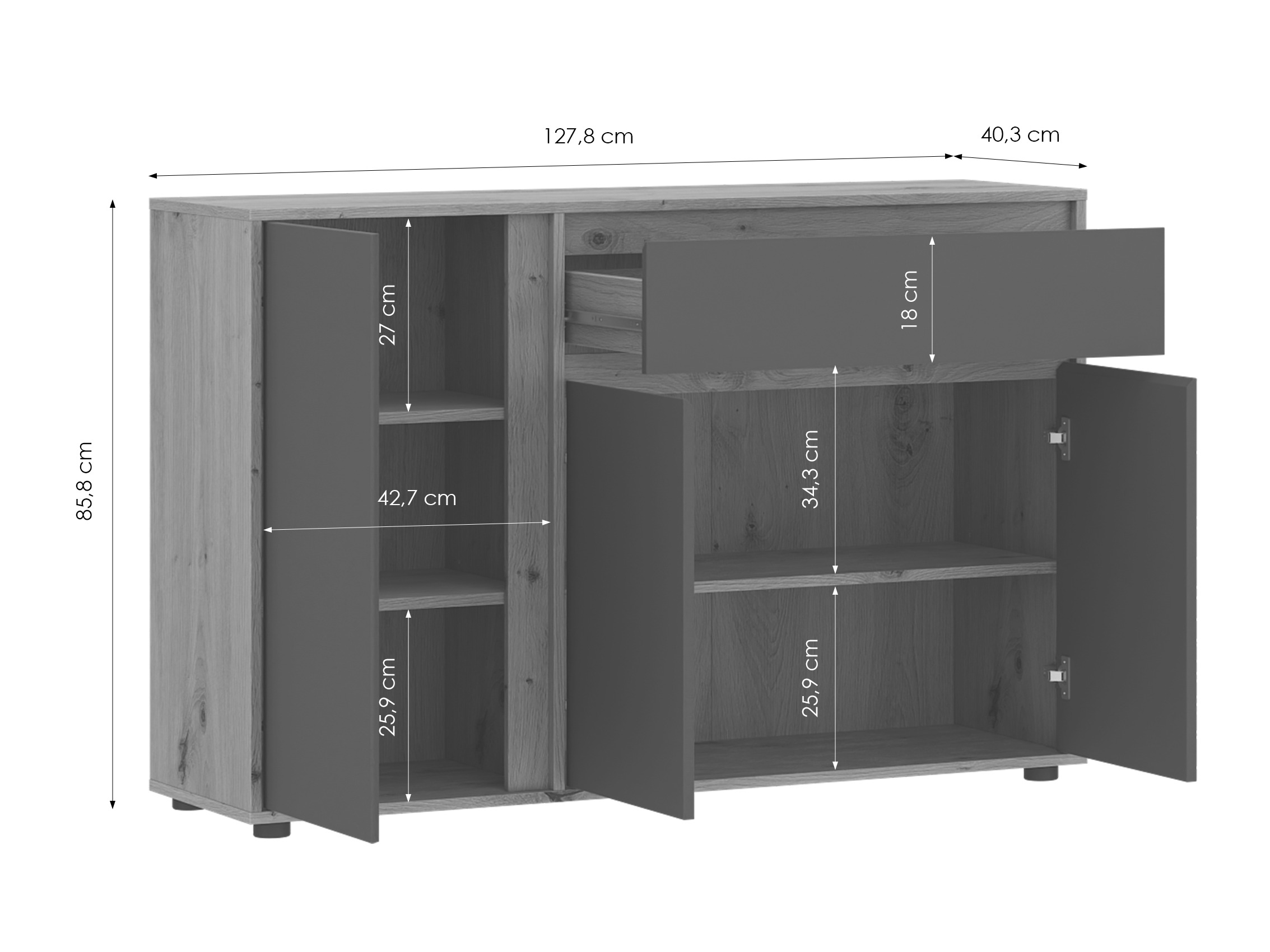 Chest of drawers Torcavi 100 (Anthracite + Artisan oak)