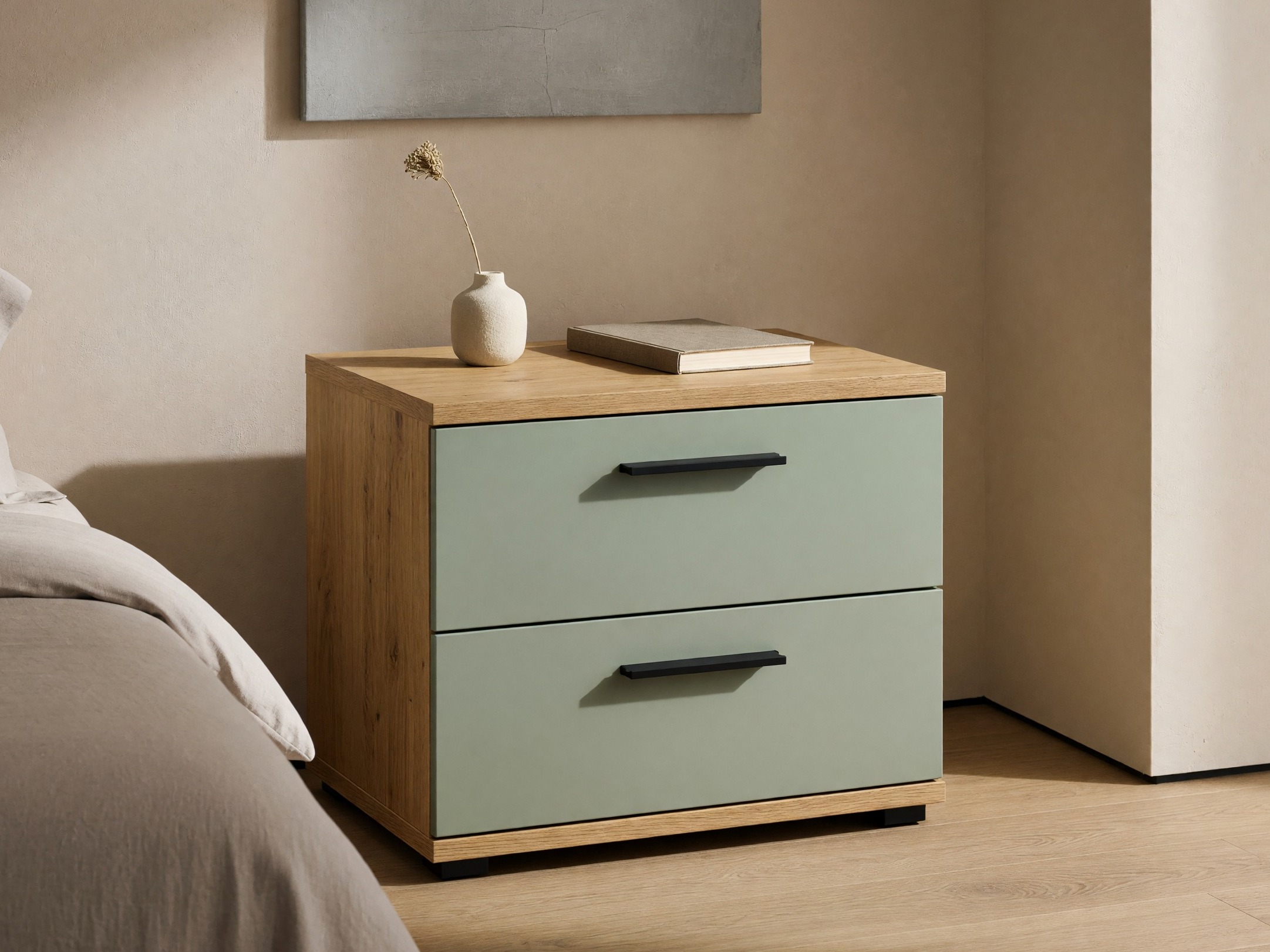 Bedside table Livcali 100 (Green + Artisan oak)
