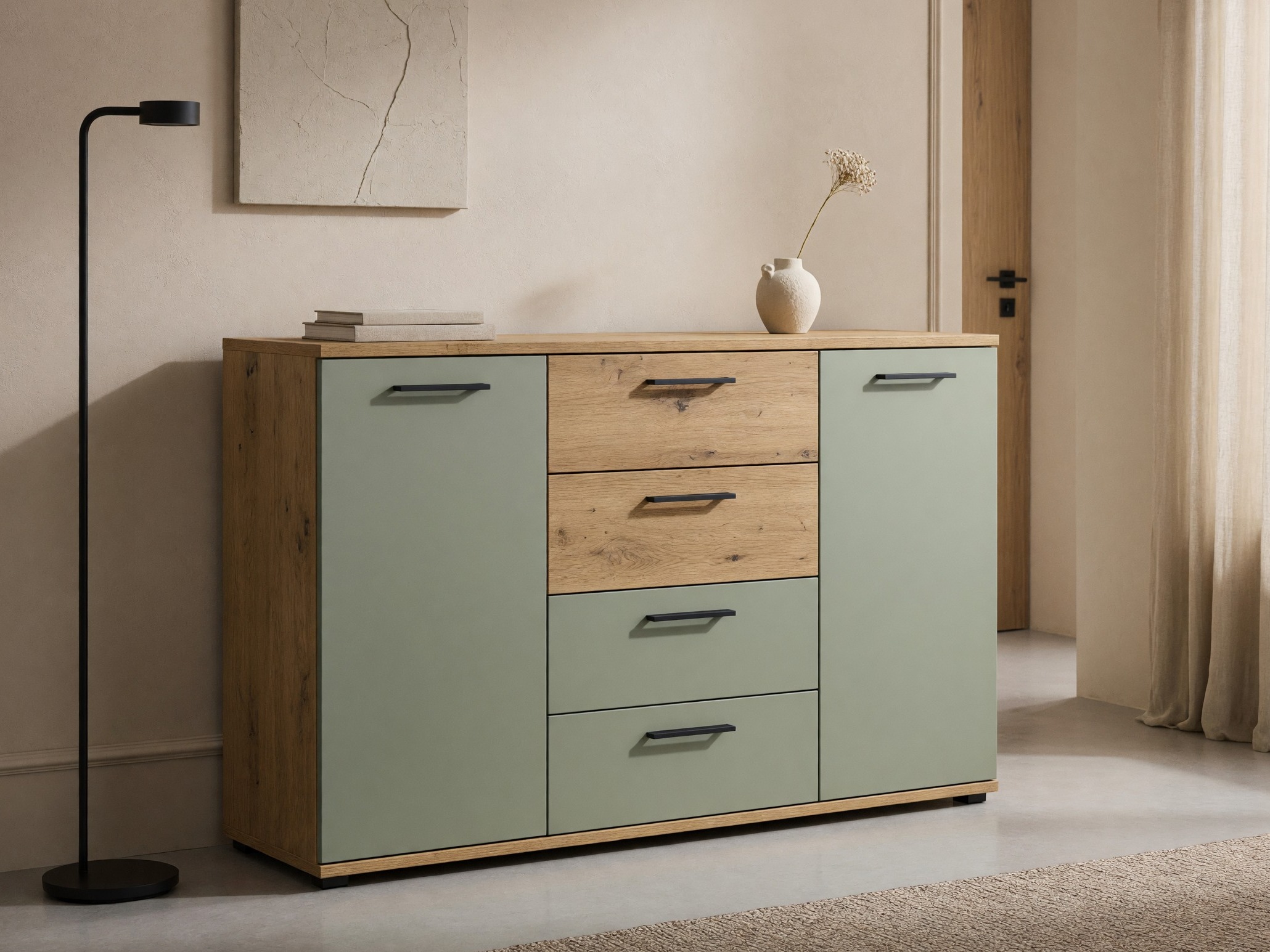 Chest of drawers Livcali 101 (Green + Artisan oak)