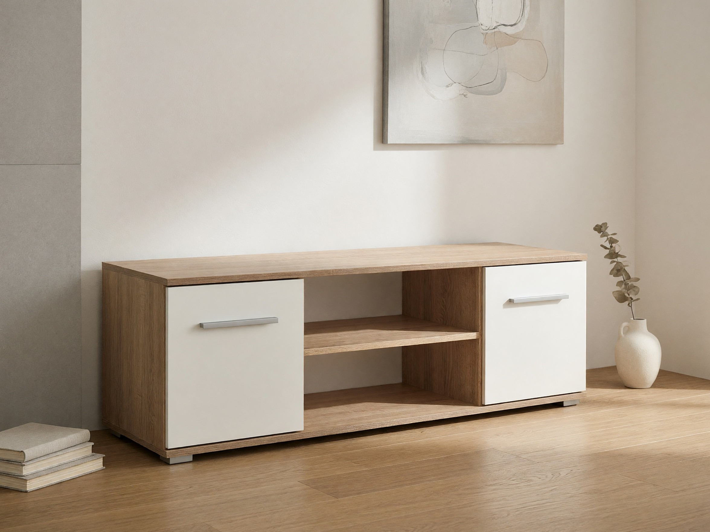 TV stand Cirveso 109 (Sonoma oak + Glossy white)