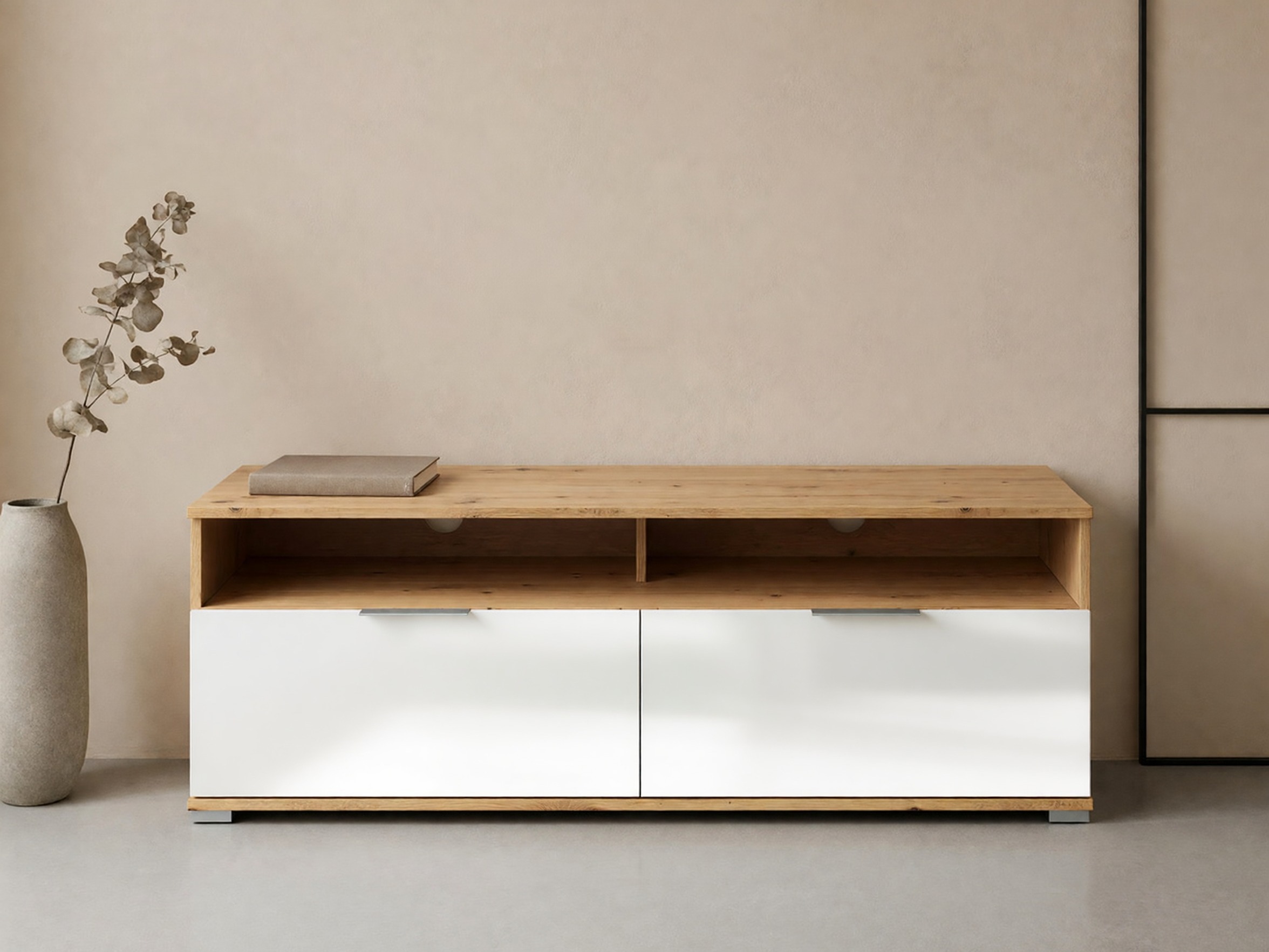 TV stand Tivetra 109 (Artisan oak + Glossy white)