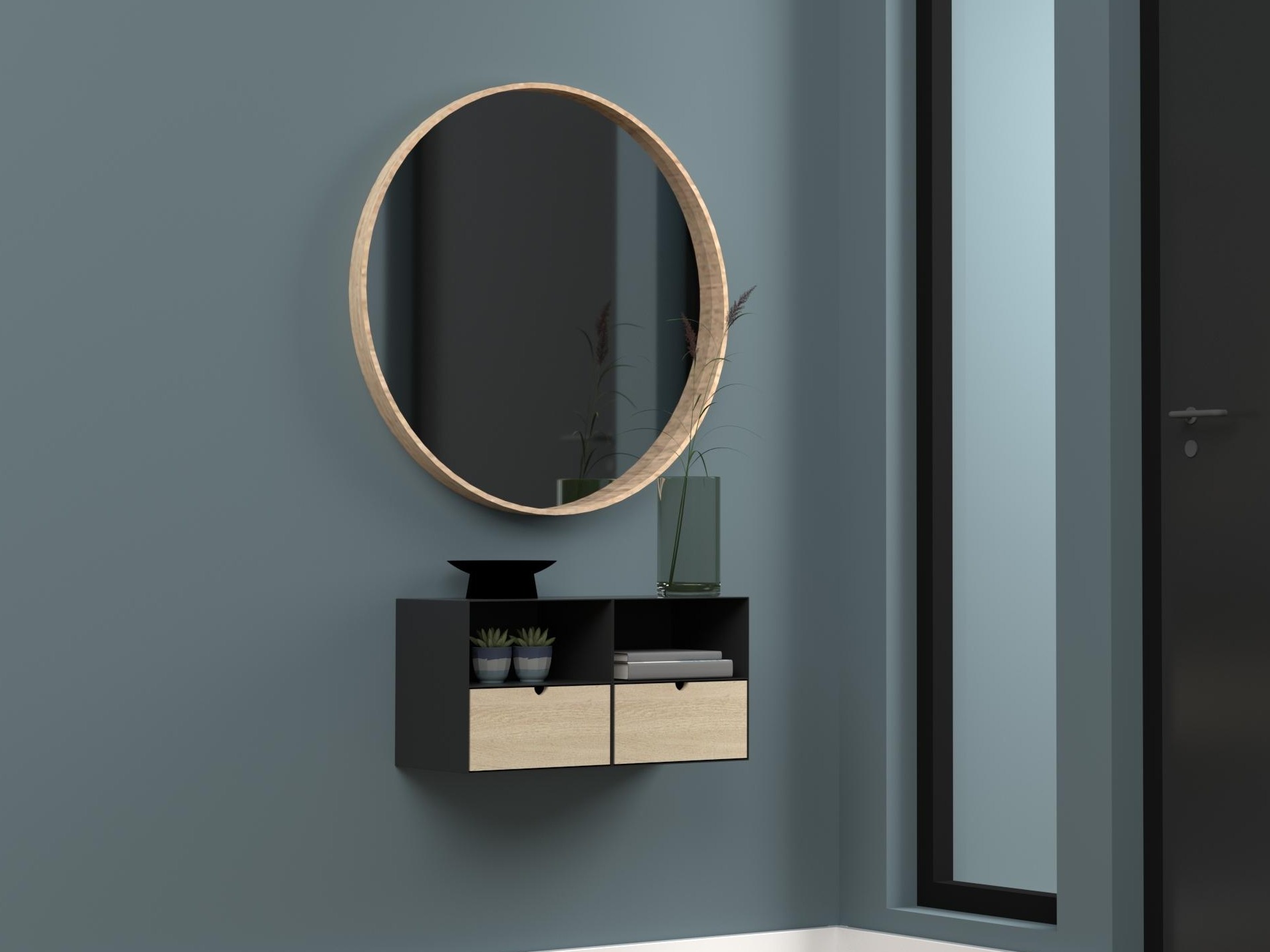 Bedside table Norsica 375 (Black + Light wood)