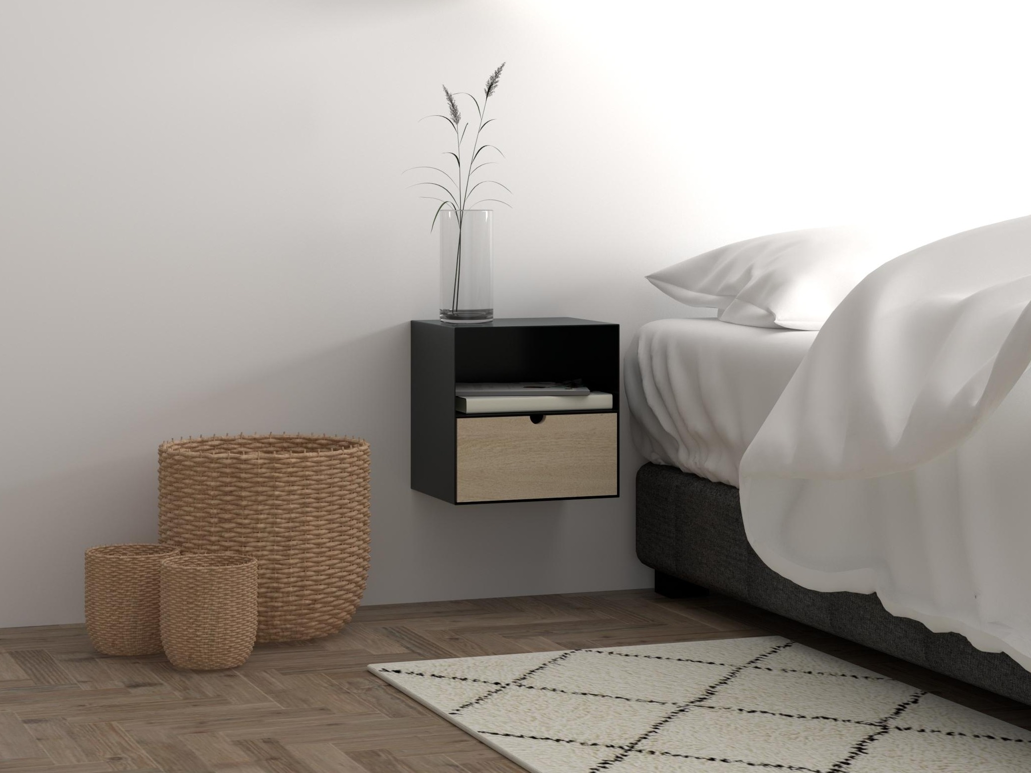 Bedside table Norsica 375 (Black + Light wood)