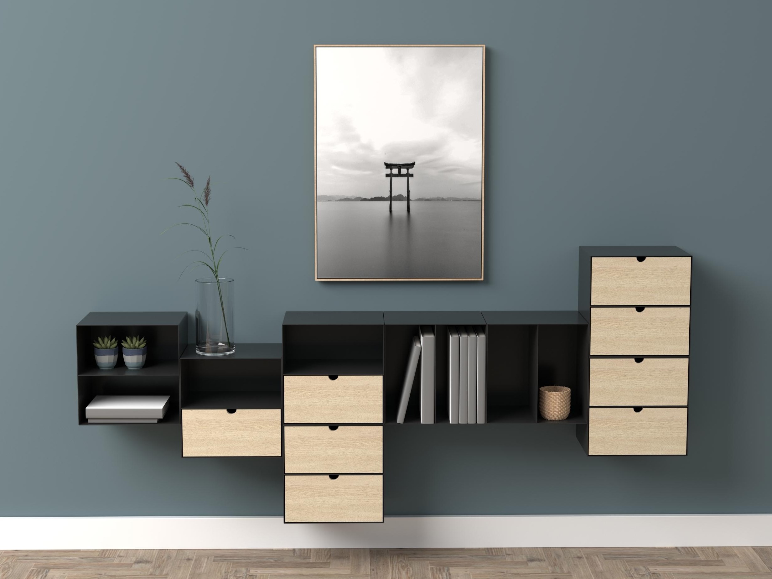 Bedside table Norsica 375 (Black + Light wood)