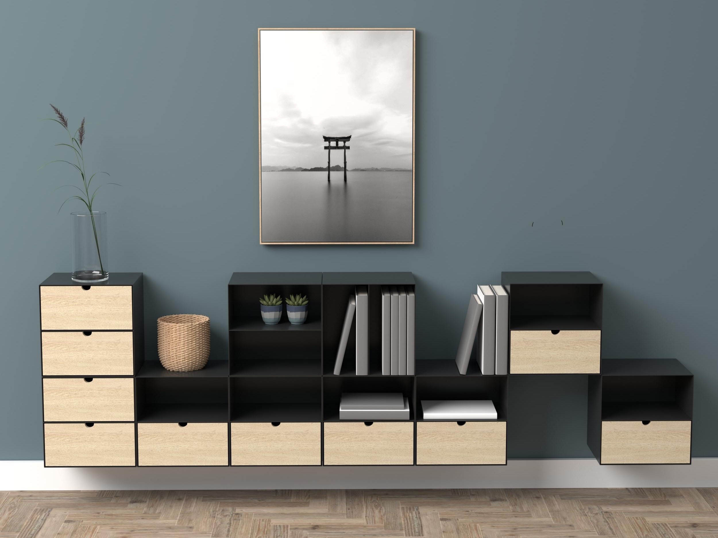 Bedside table Norsica 375 (Black + Light wood)