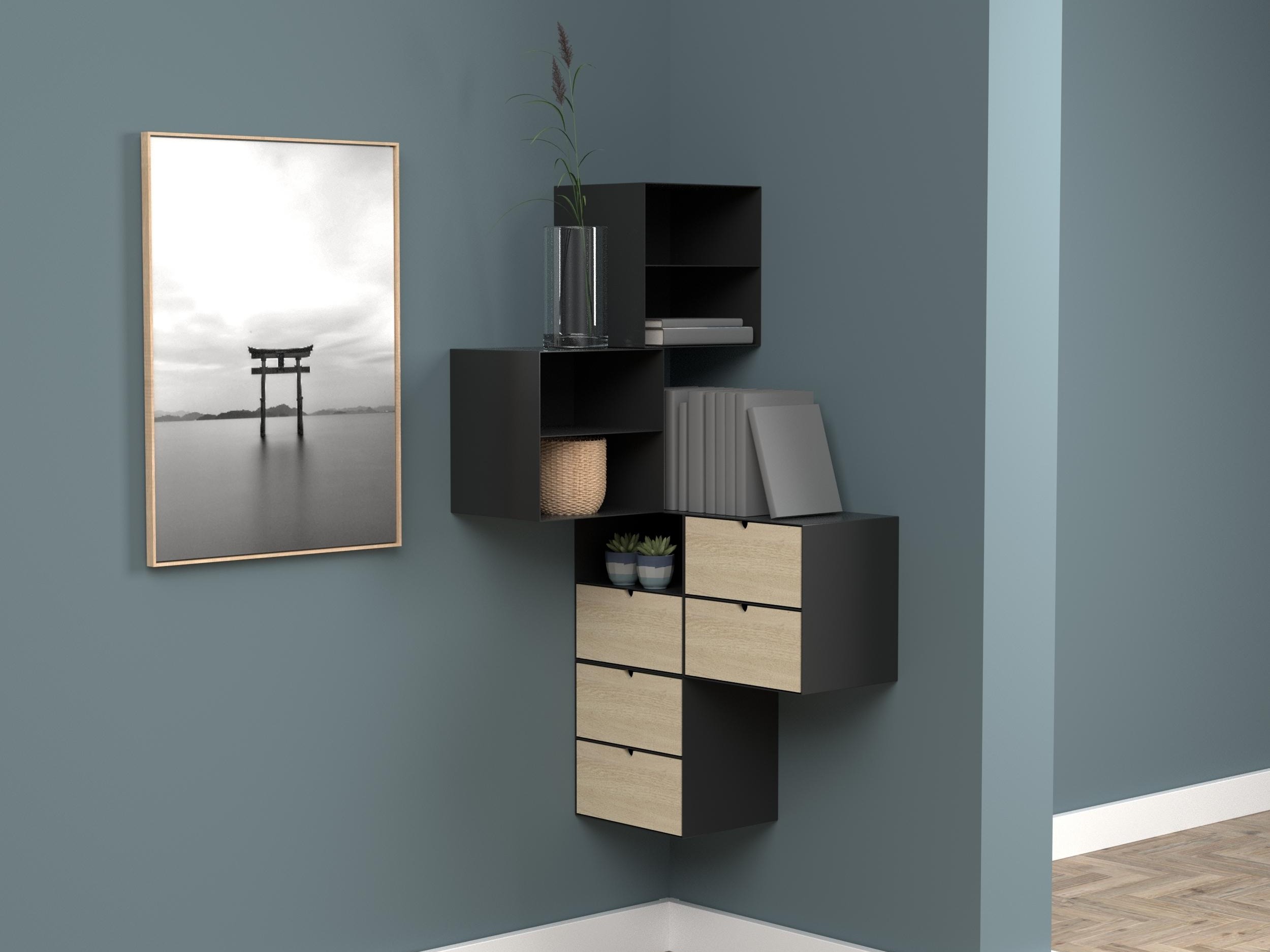 Bedside table Norsica 375 (Black + Light wood)