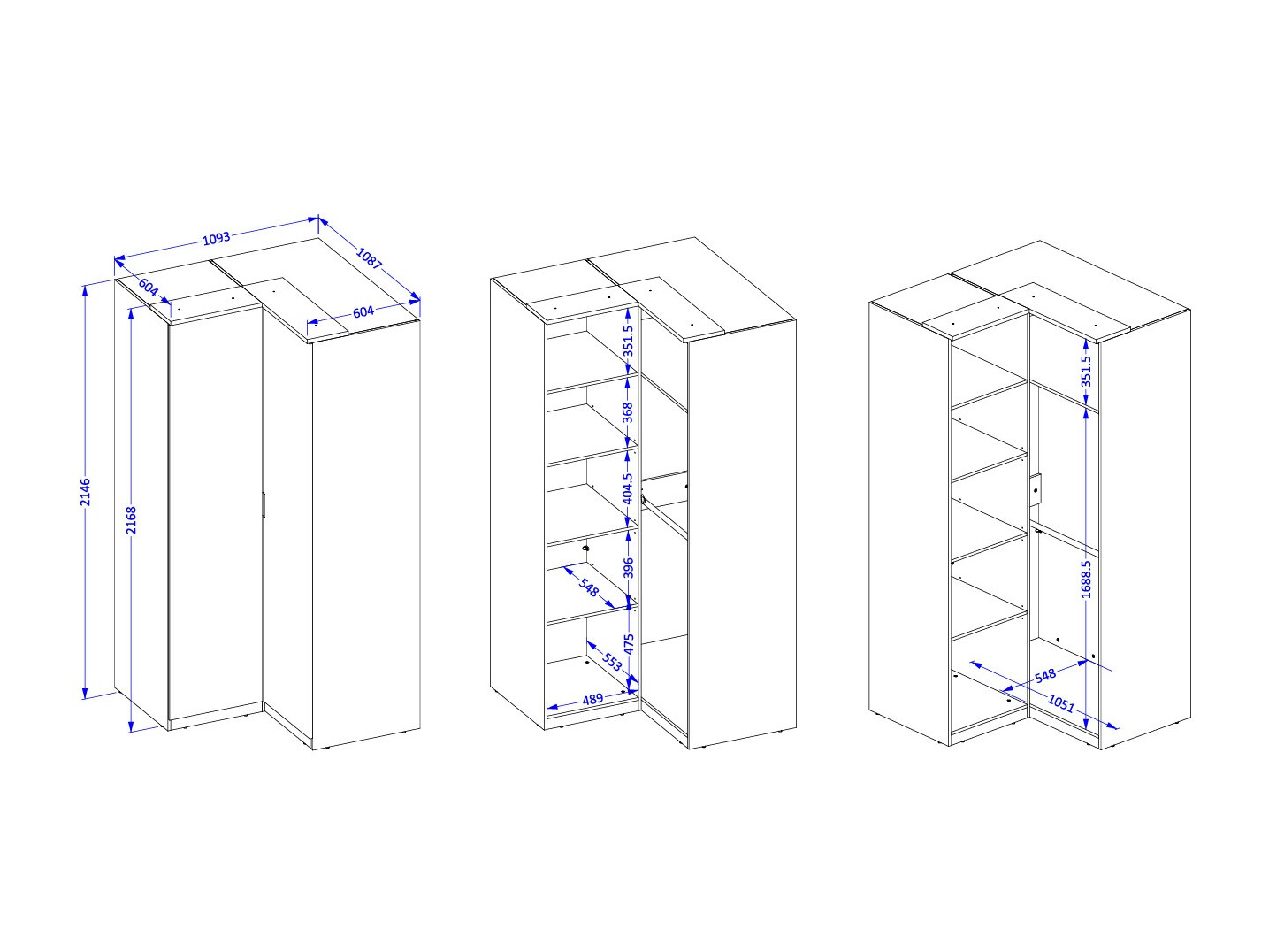 Corner wardrobe Nolcala 107 (Oak + Eucalyptus)