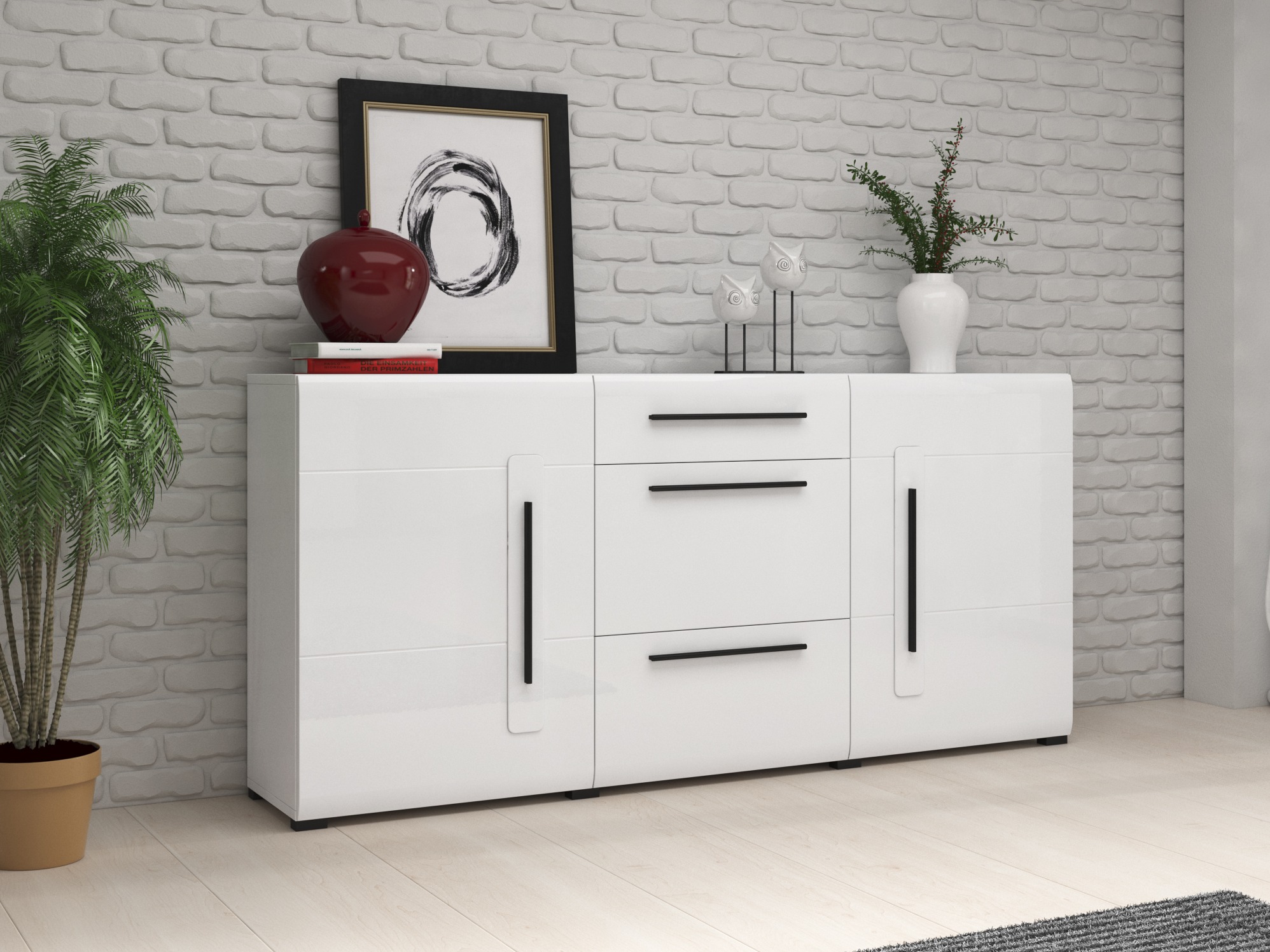 Chest of drawers Ophsalu 108 (White + Glossy white)
