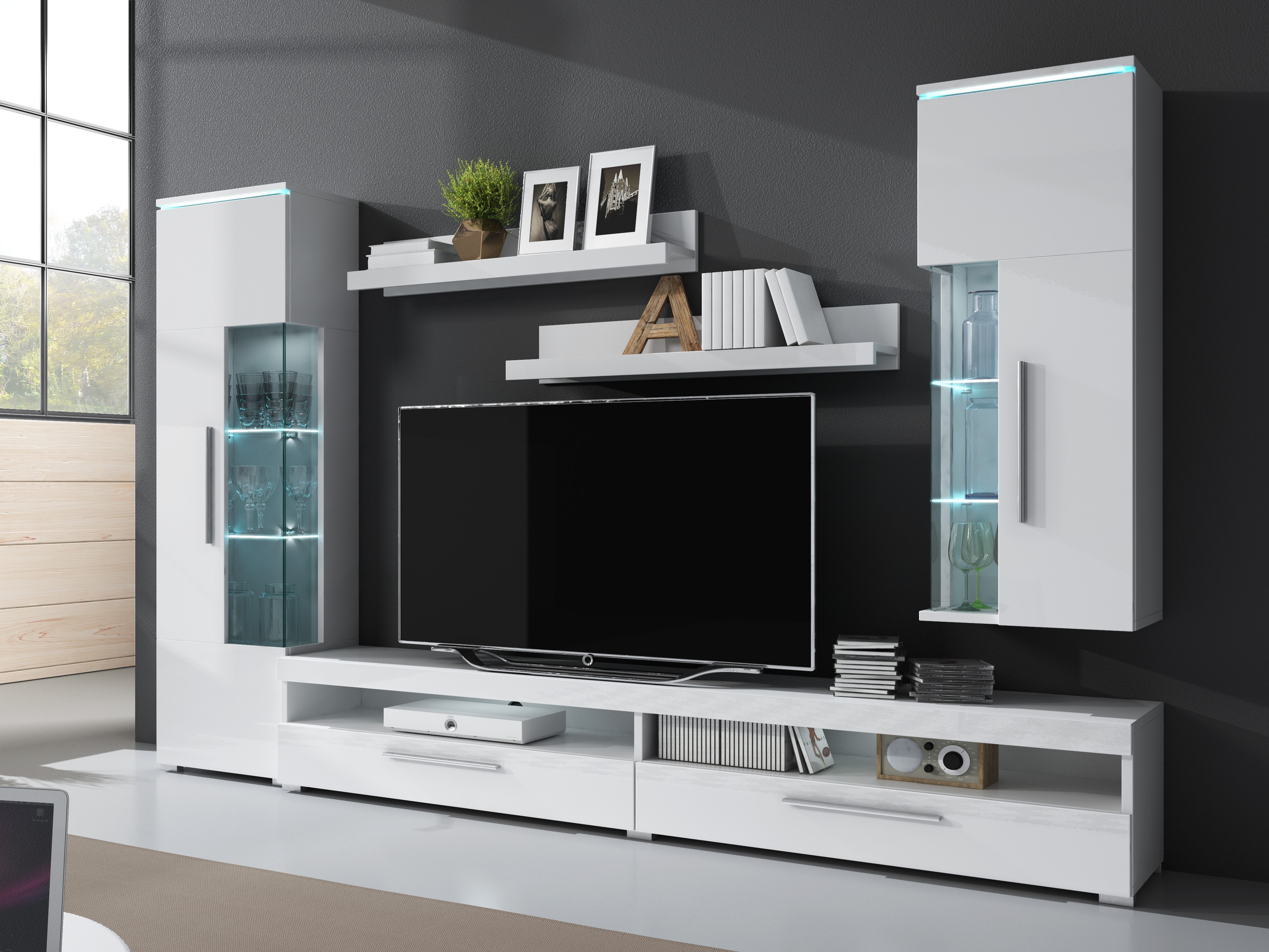 TV stand Torvire 111 (White + Glossy white)