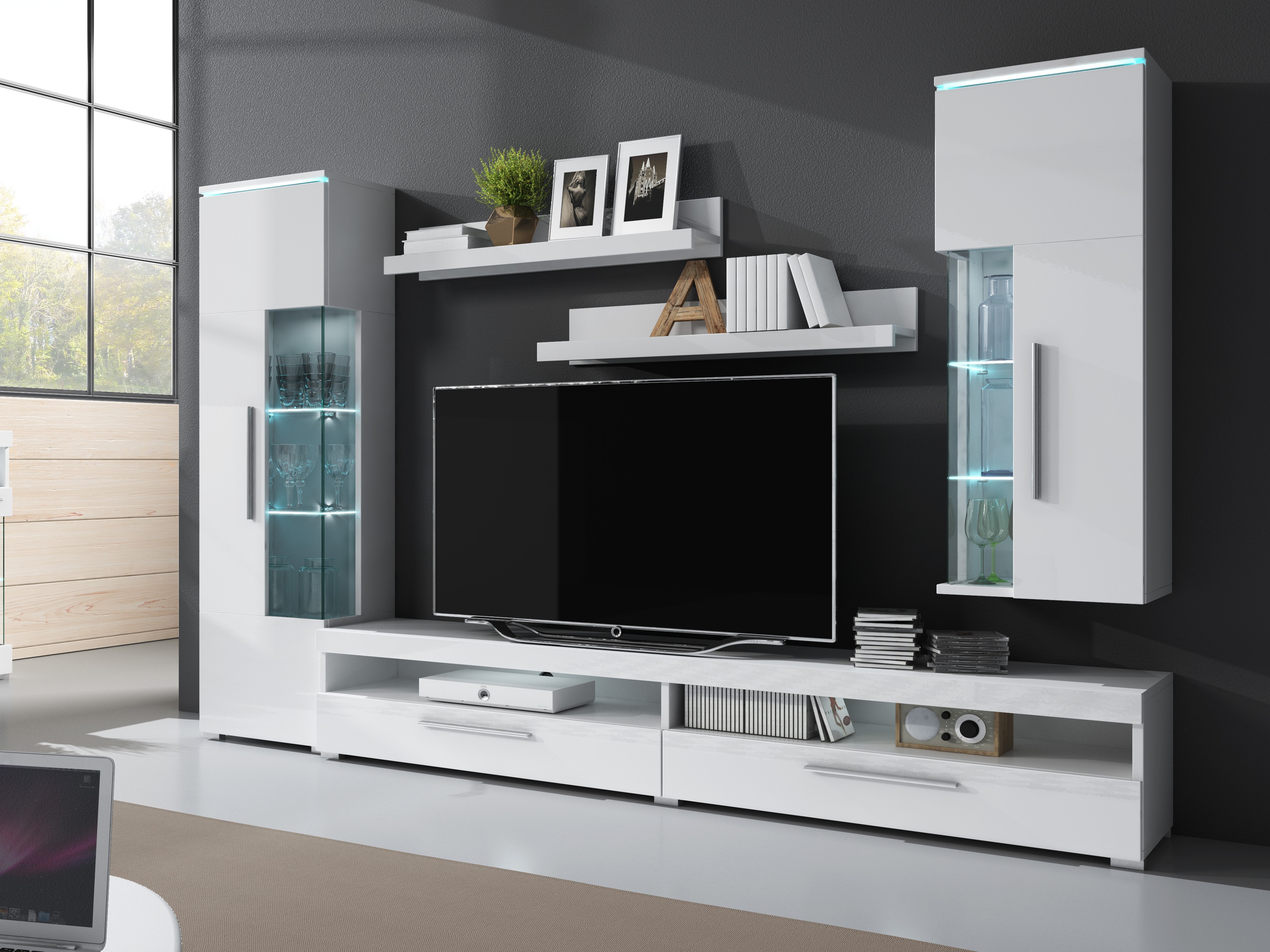 Wall-mounted set of shelves Torvire 105 (White + Glossy white)