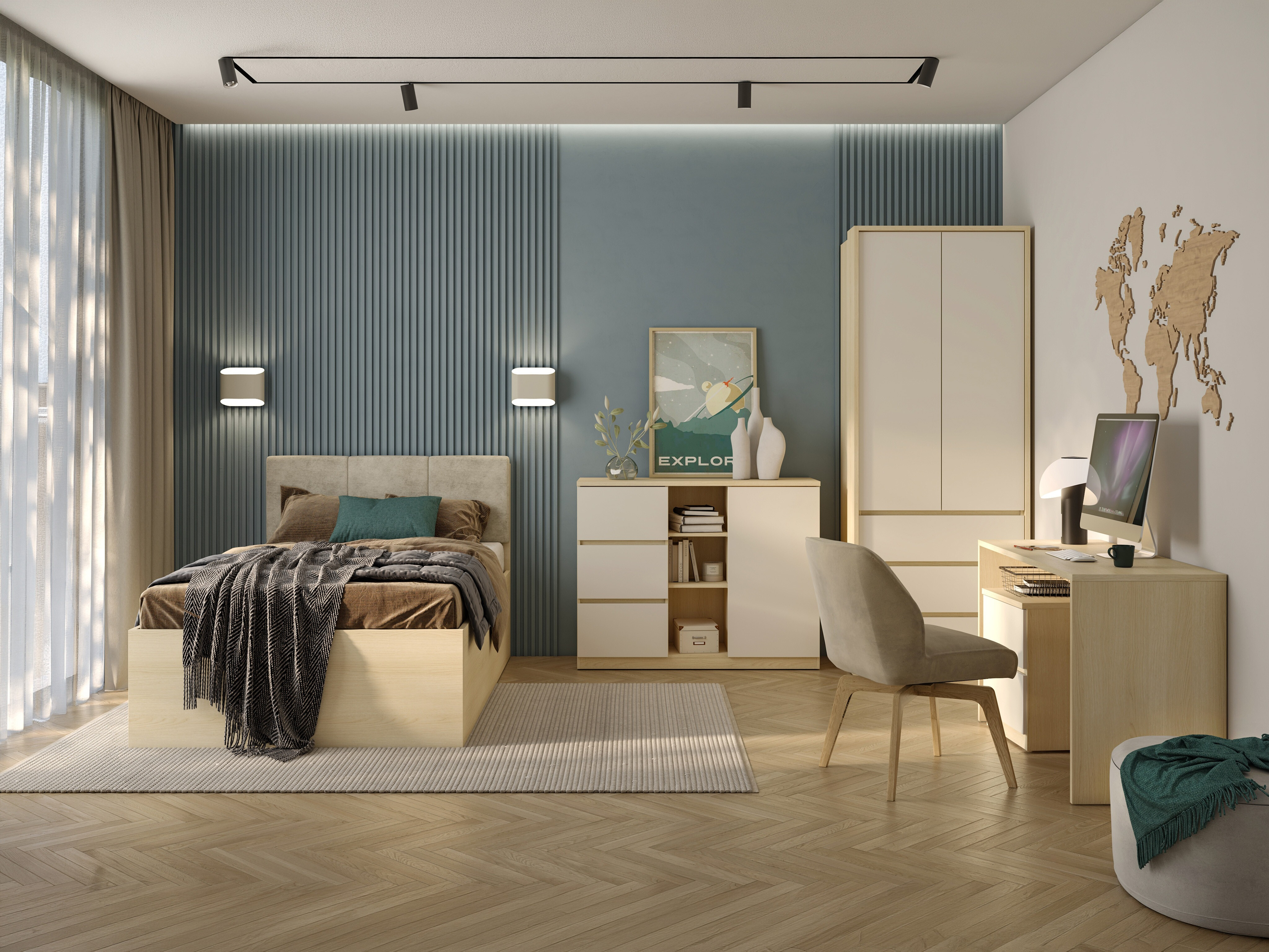 Chest of drawers Nolcala 109 (Oak + Beige)