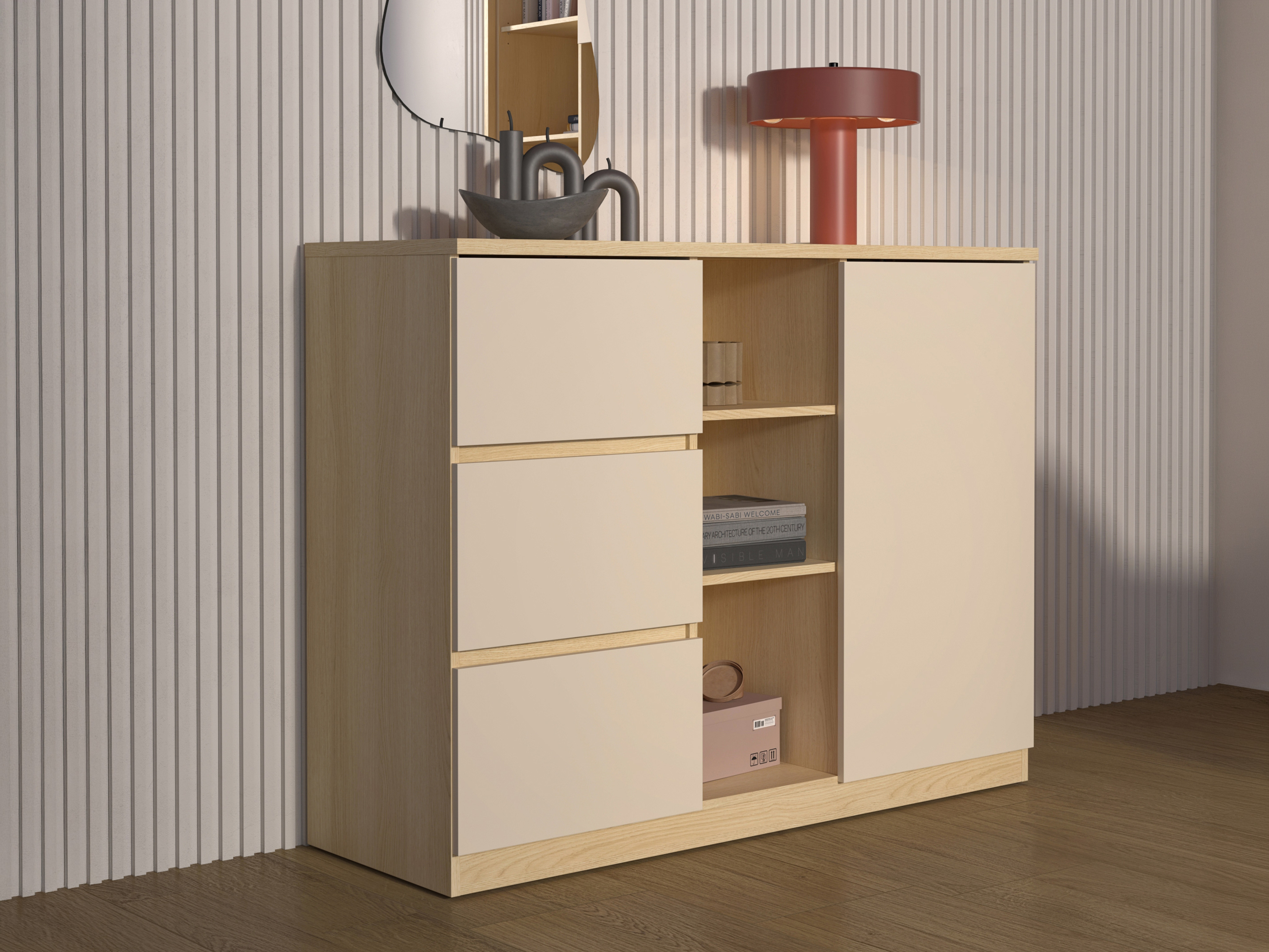 Chest of drawers Nolcala 109 (Oak + Beige)