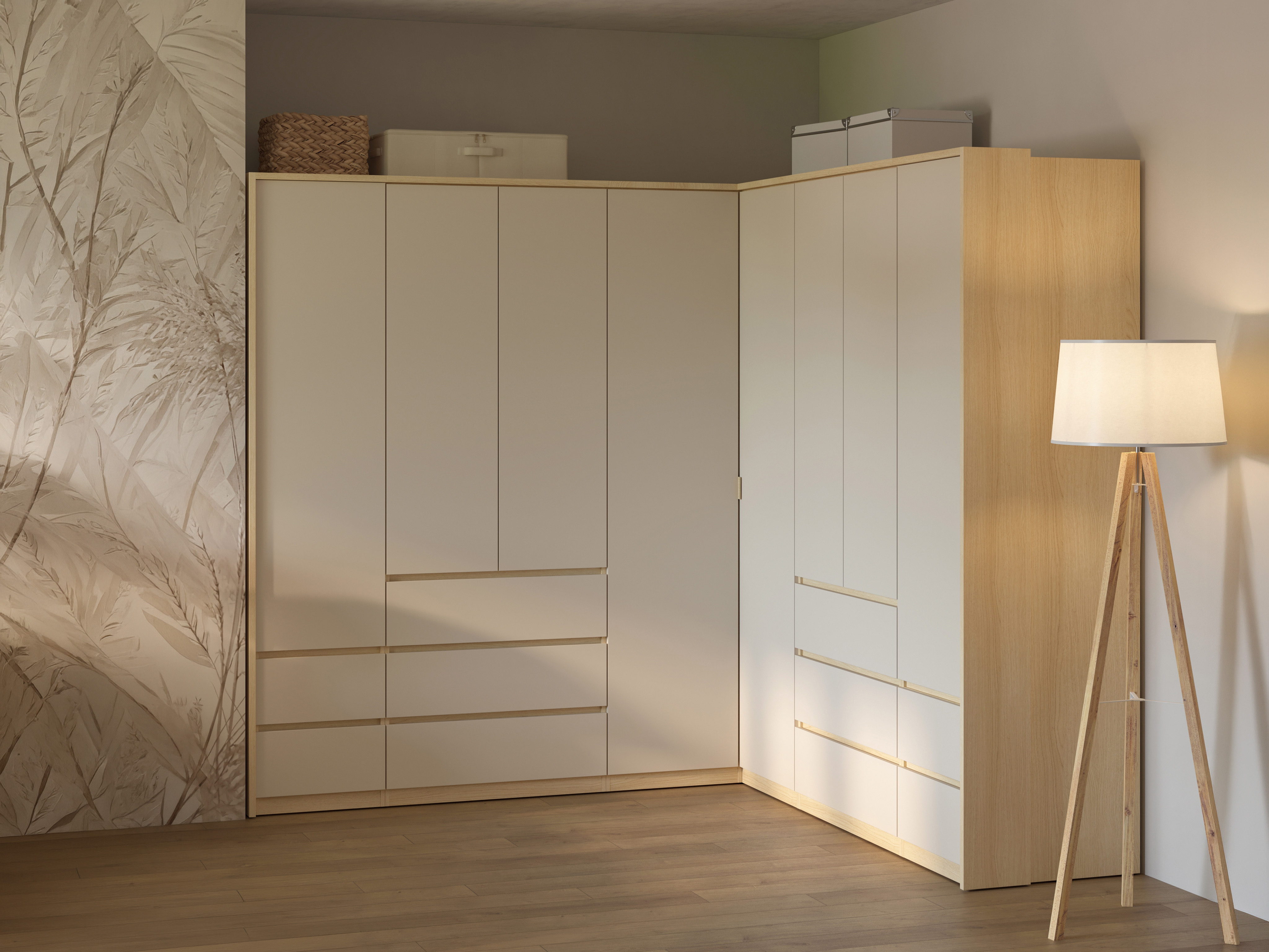 Corner wardrobe Nolcala 107 (Oak + Beige)