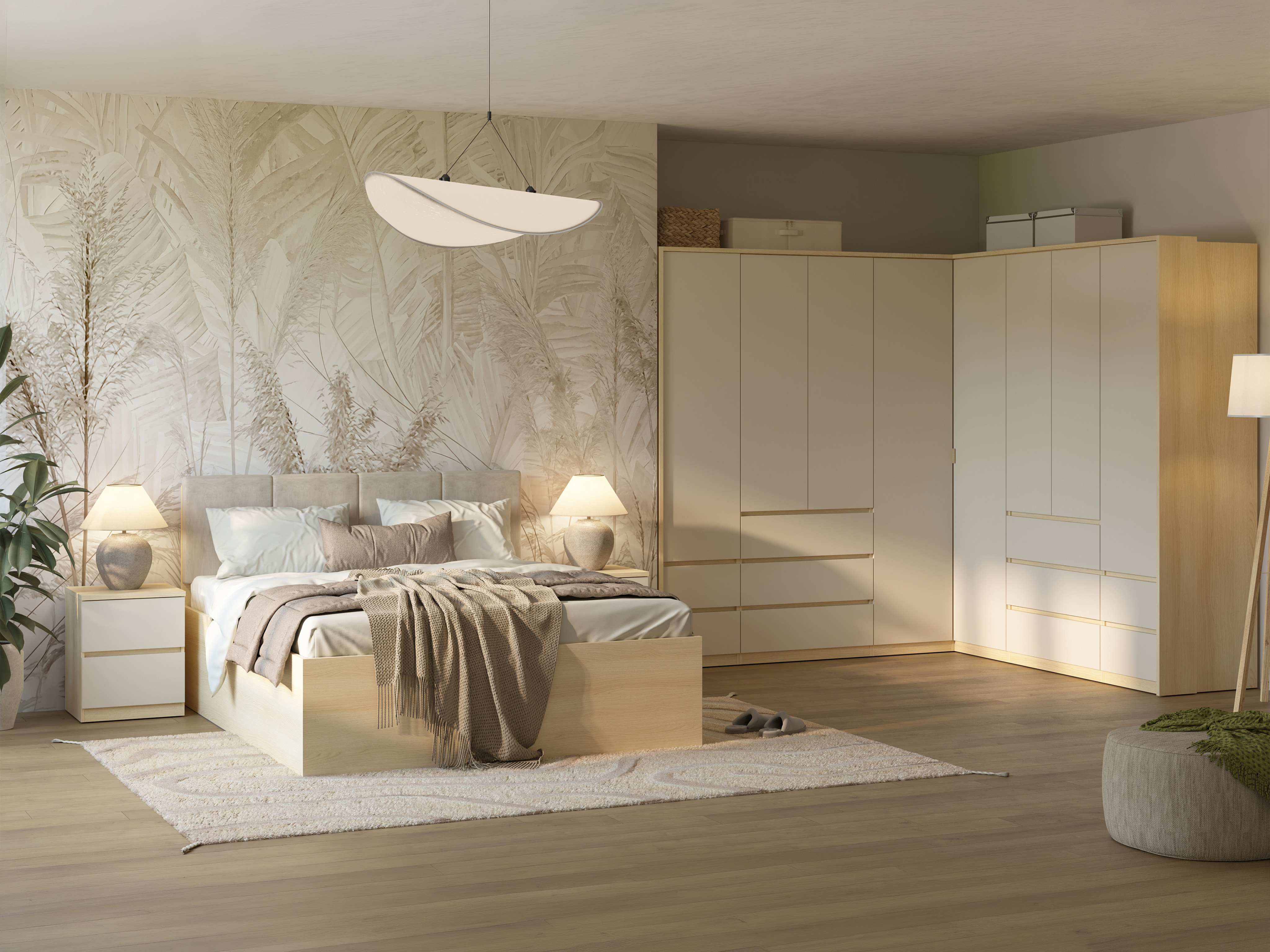 Corner wardrobe Nolcala 107 (Oak + Beige)