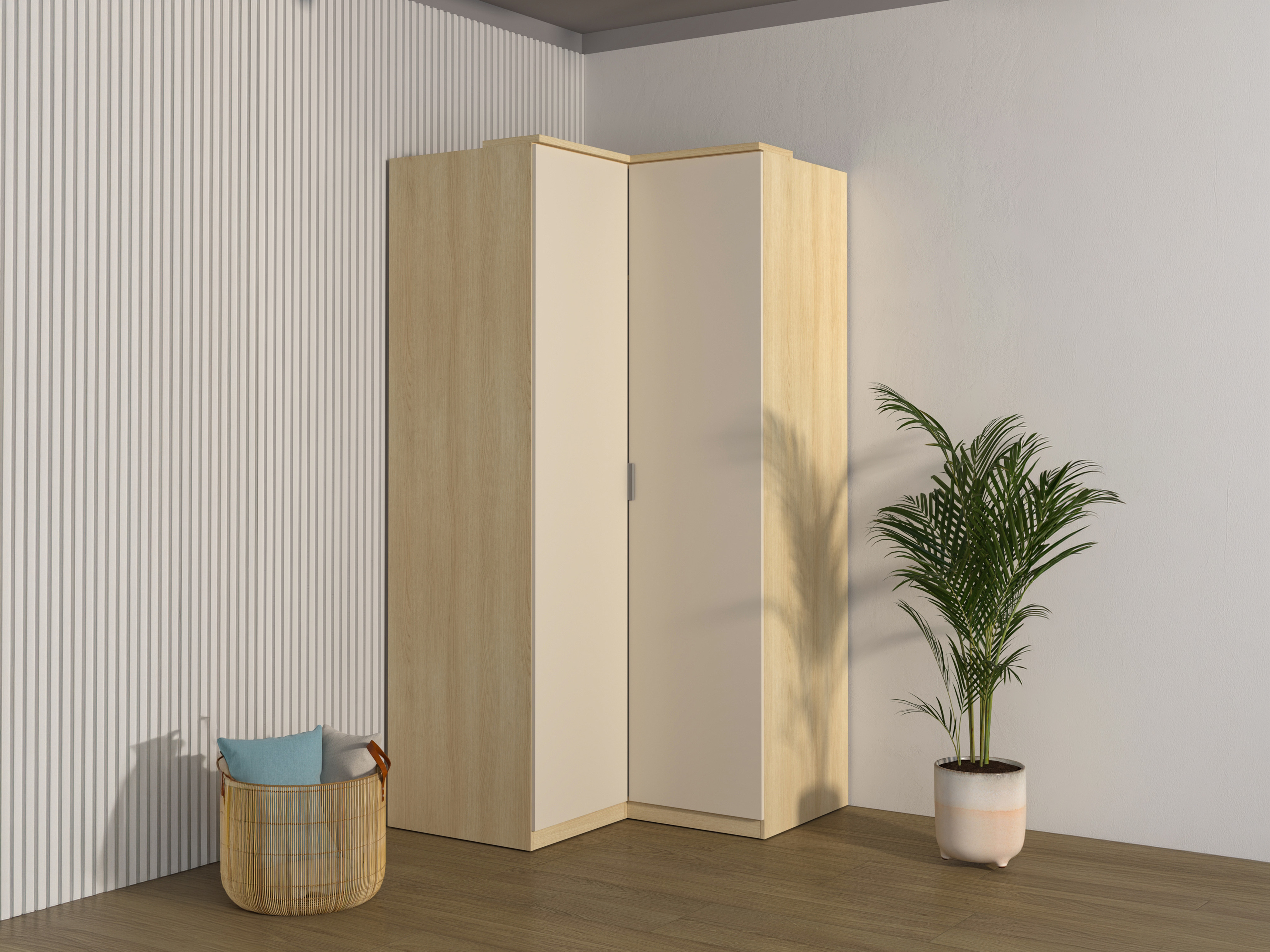 Corner wardrobe Nolcala 107 (Oak + Beige)