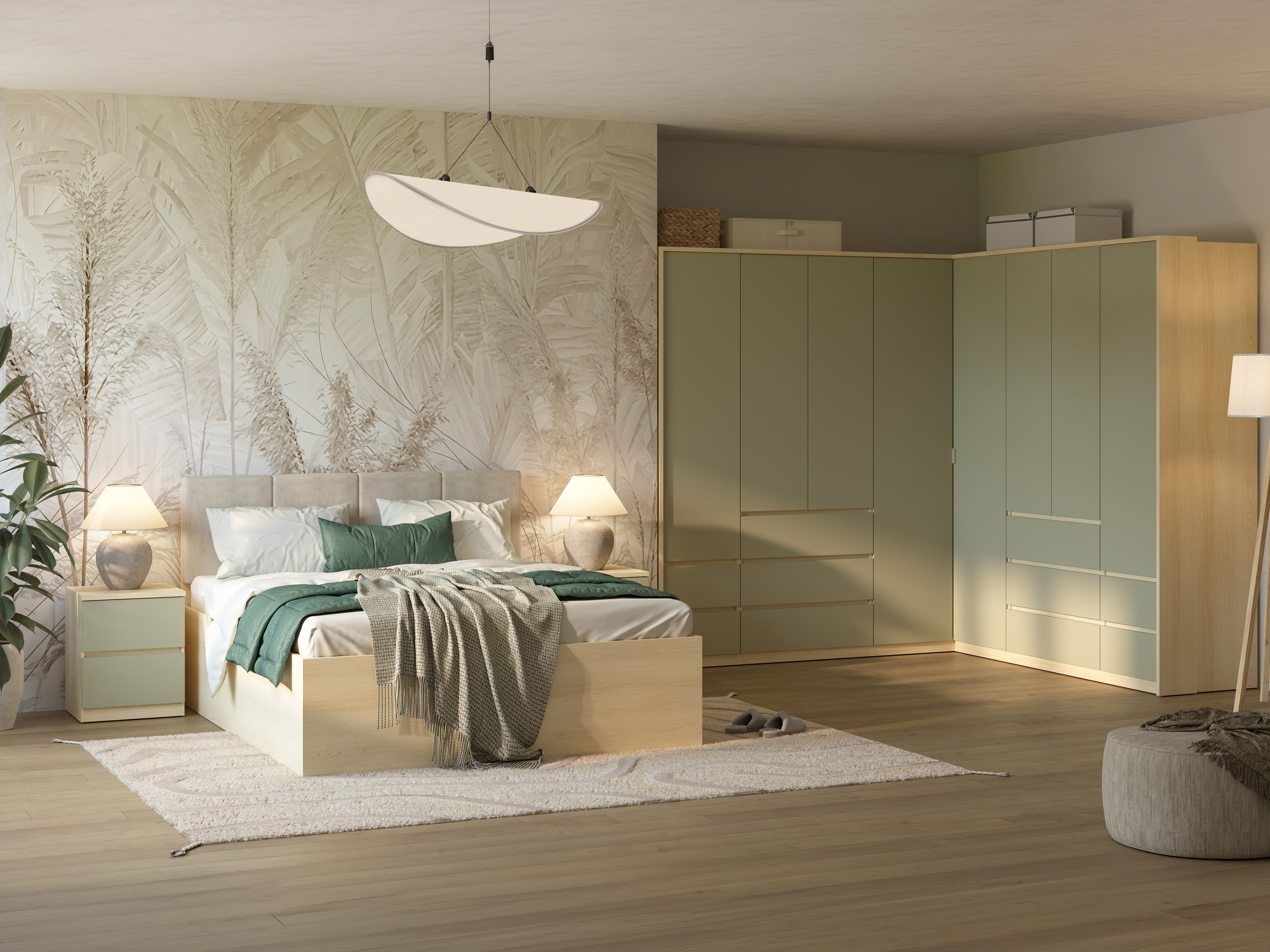 Corner wardrobe Nolcala 107 (Oak + Eucalyptus)