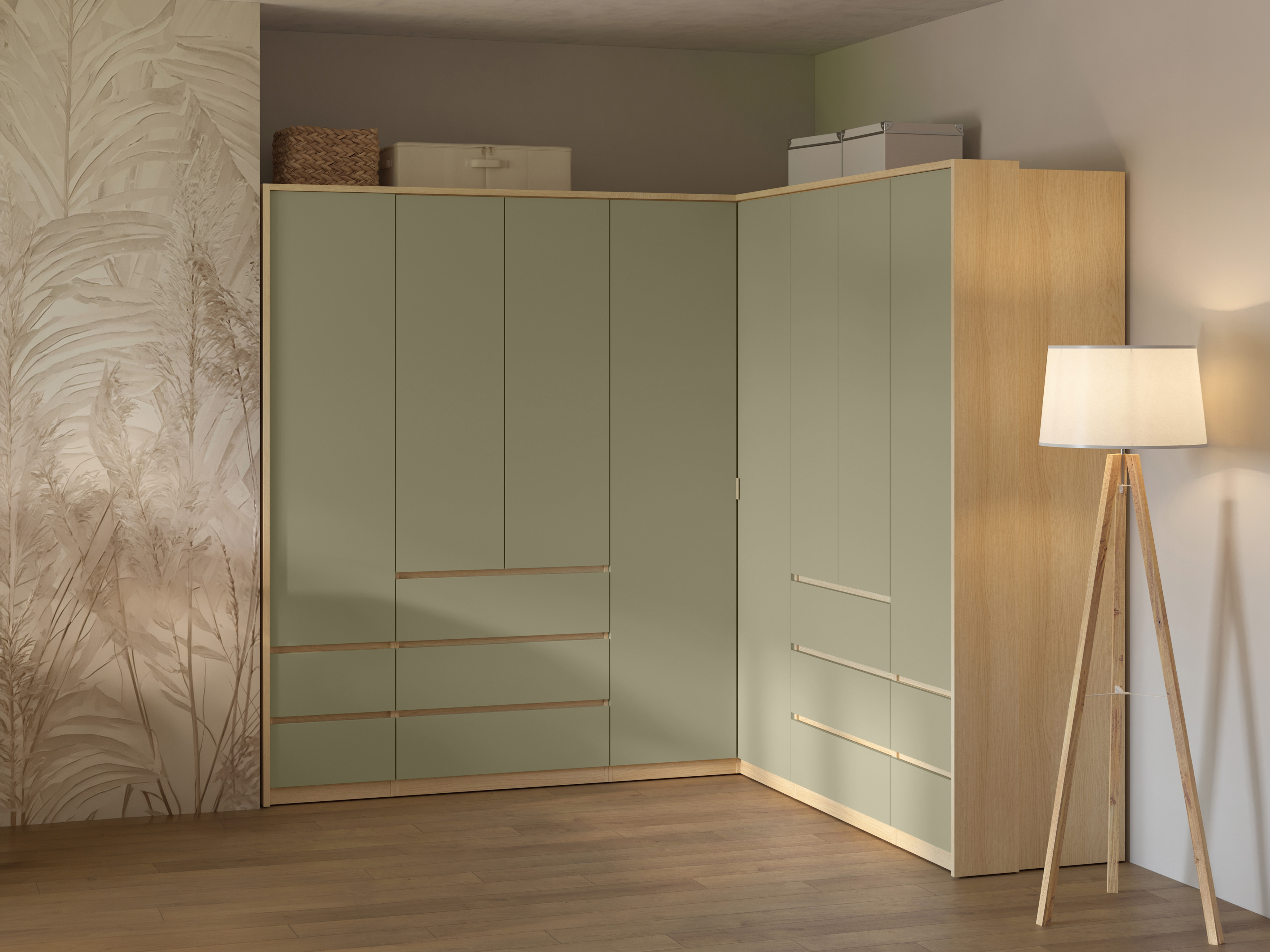 Corner wardrobe Nolcala 107 (Oak + Eucalyptus)