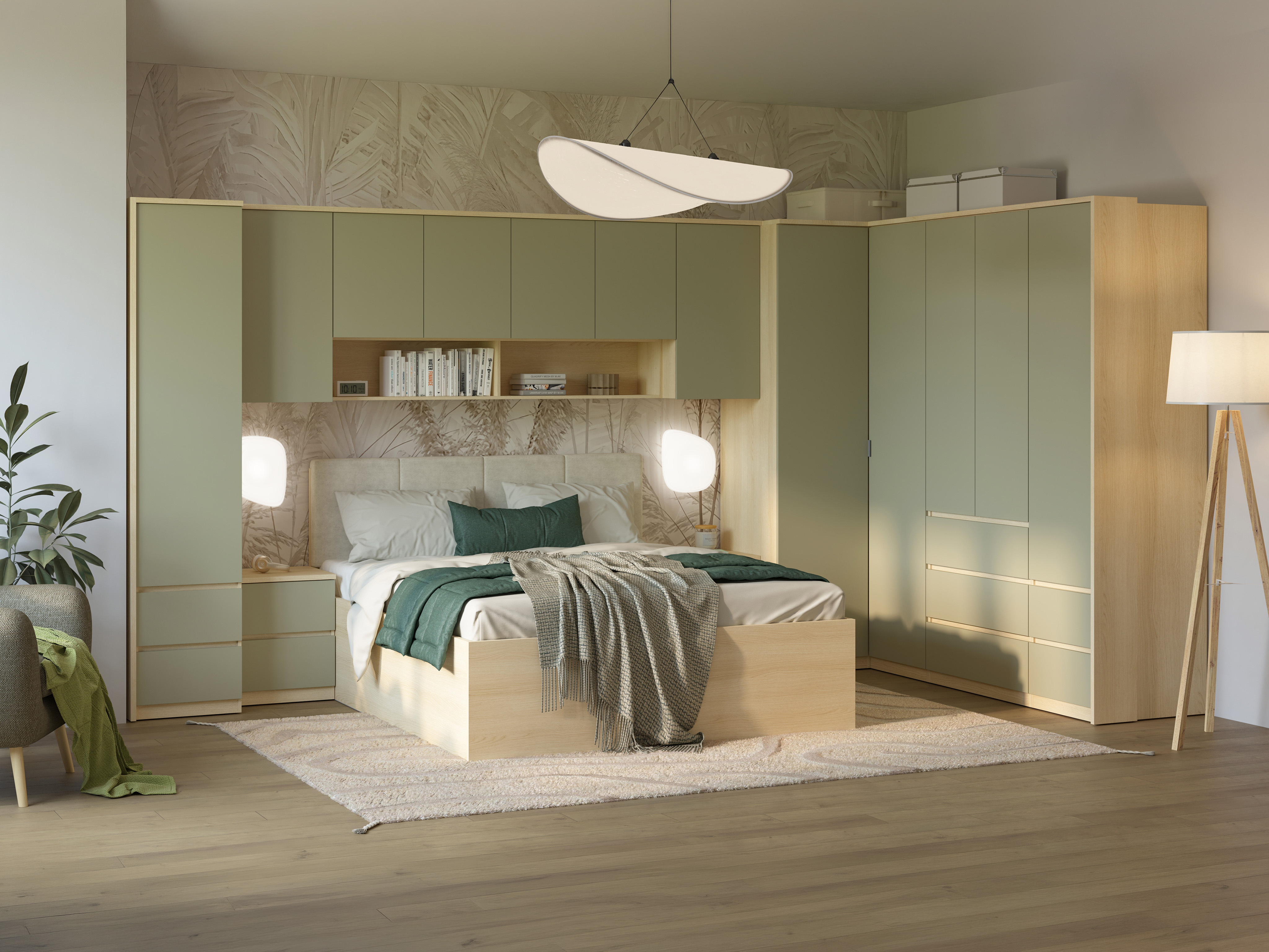 Corner wardrobe Nolcala 107 (Oak + Eucalyptus)