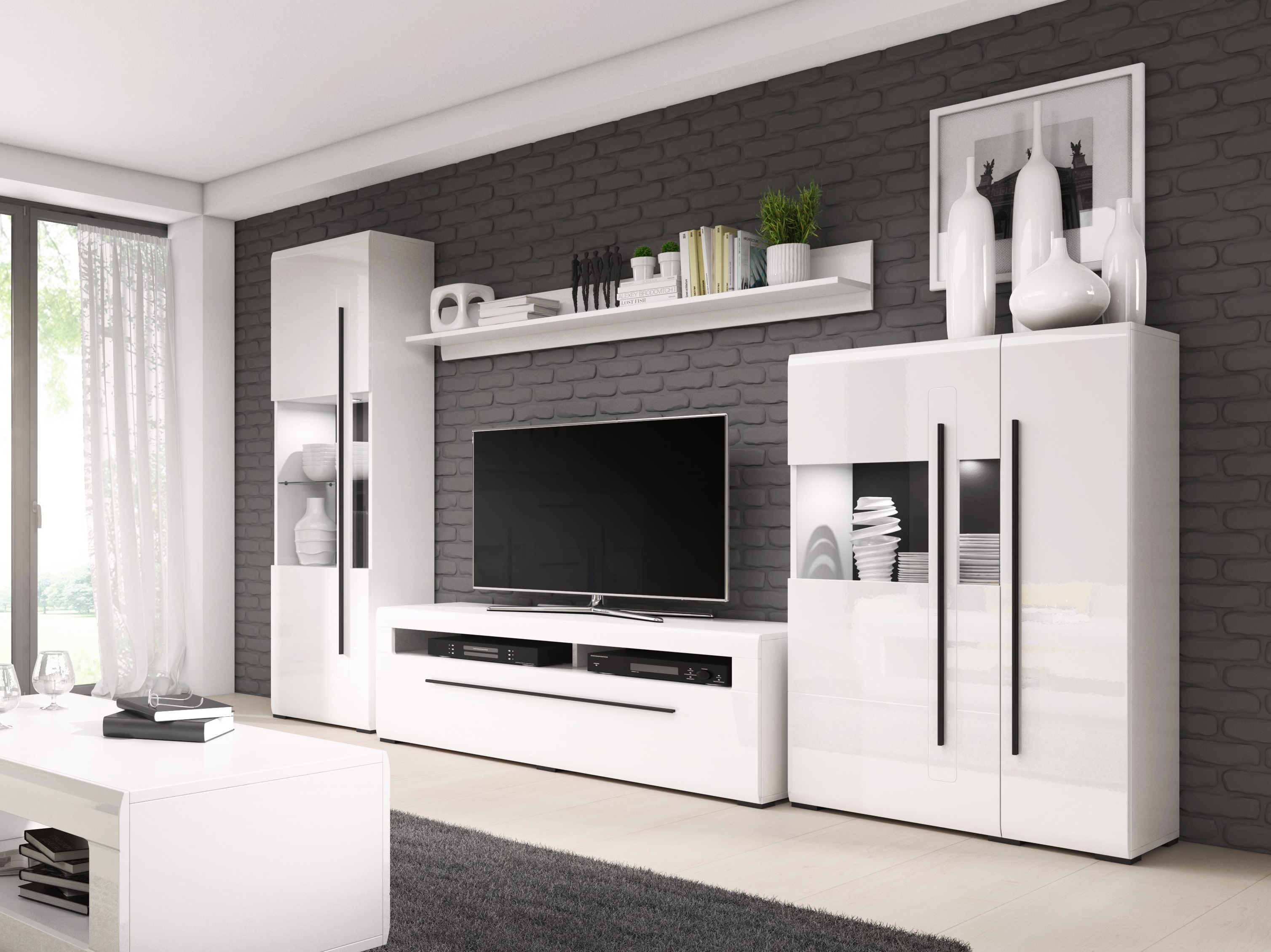 Wall shelf Ophsalu 101 (White + Glossy white)