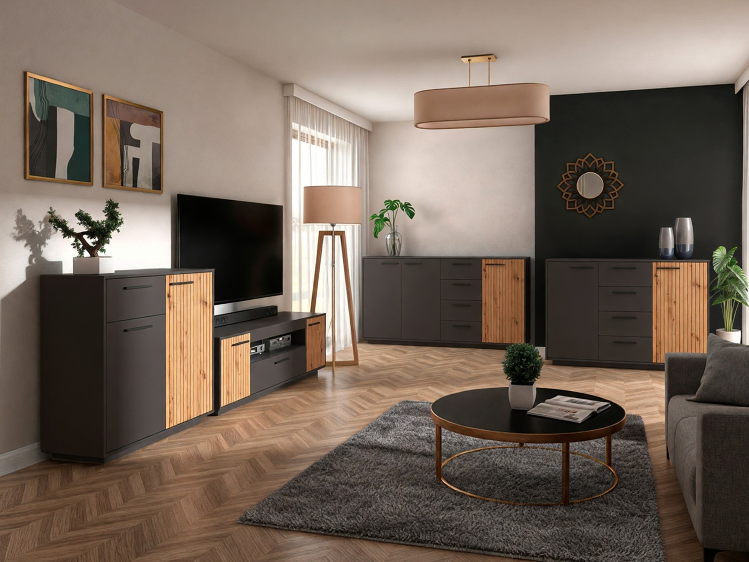 Chest of drawers Melvelo 101 (Anthracite + Artisan oak)