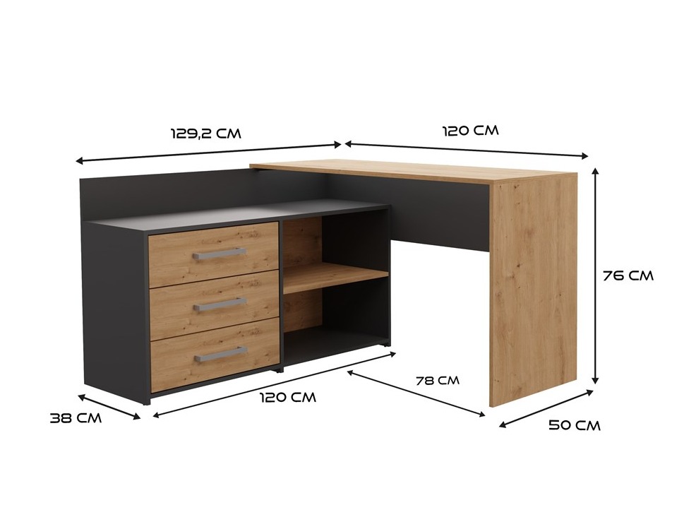 Corner desk Mandeville 131 (Anthracite + Artisan oak)