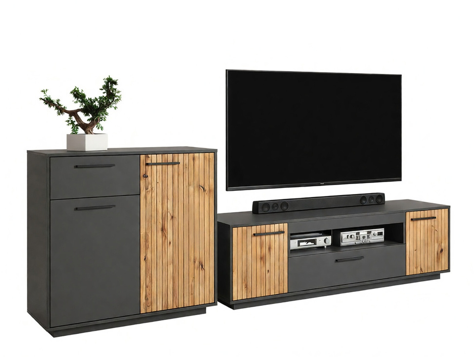 Living room set Melvelo 104 (Anthracite + Artisan oak)