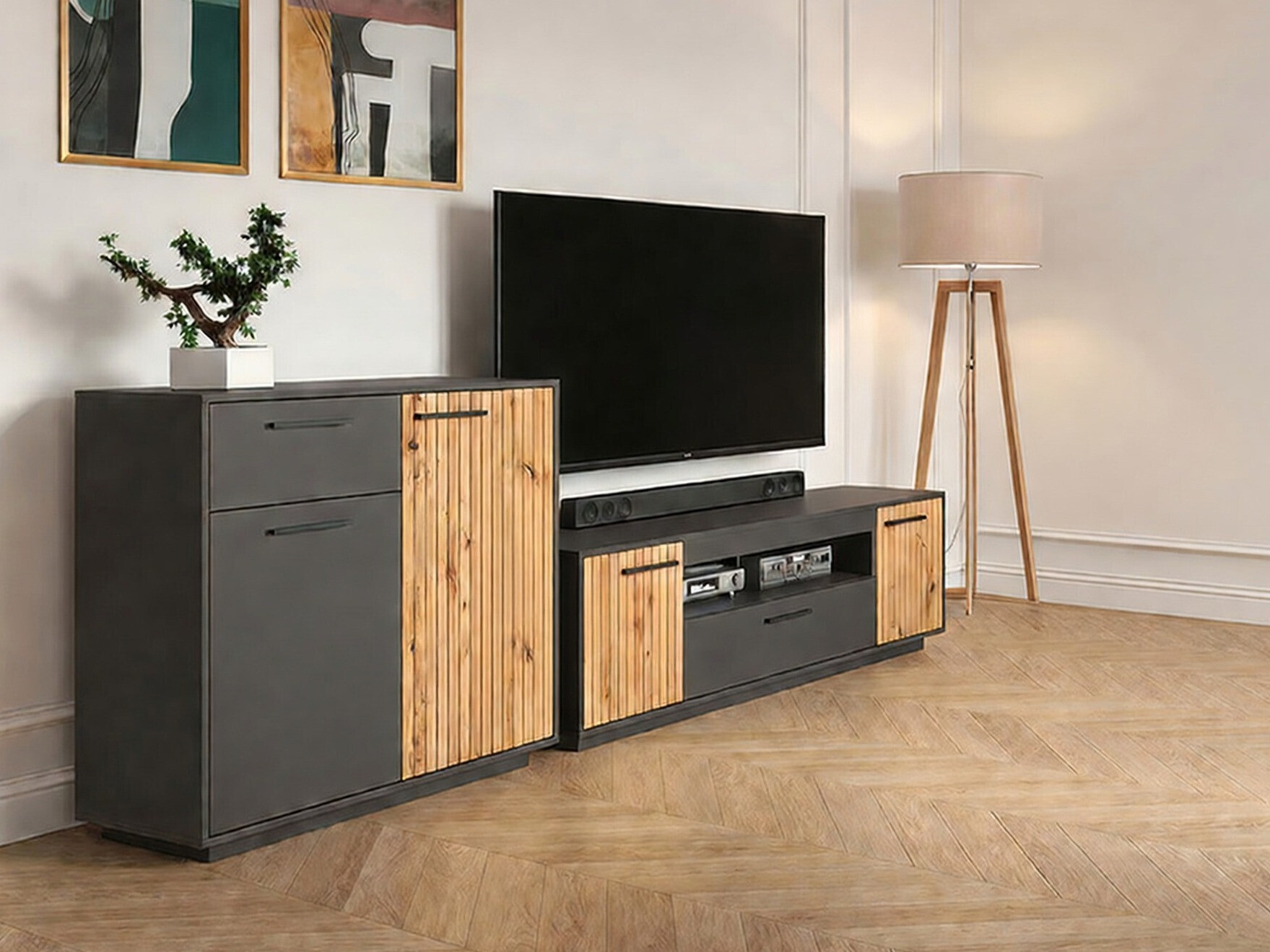 Living room set Melvelo 104 (Anthracite + Artisan oak)