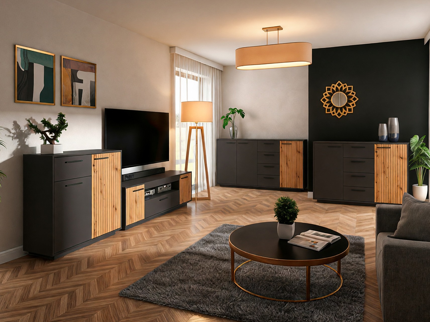 TV stand Melvelo 103 (Anthracite + Artisan oak)