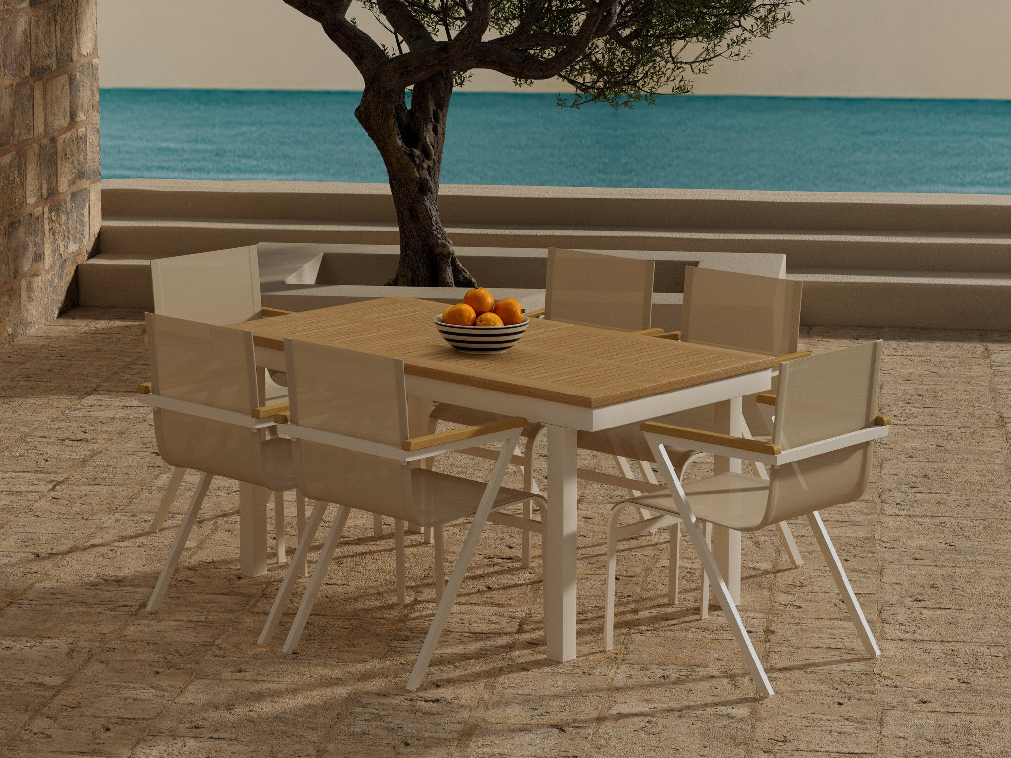 Table and chairs set Dallas 5203 (Teak + Beige)