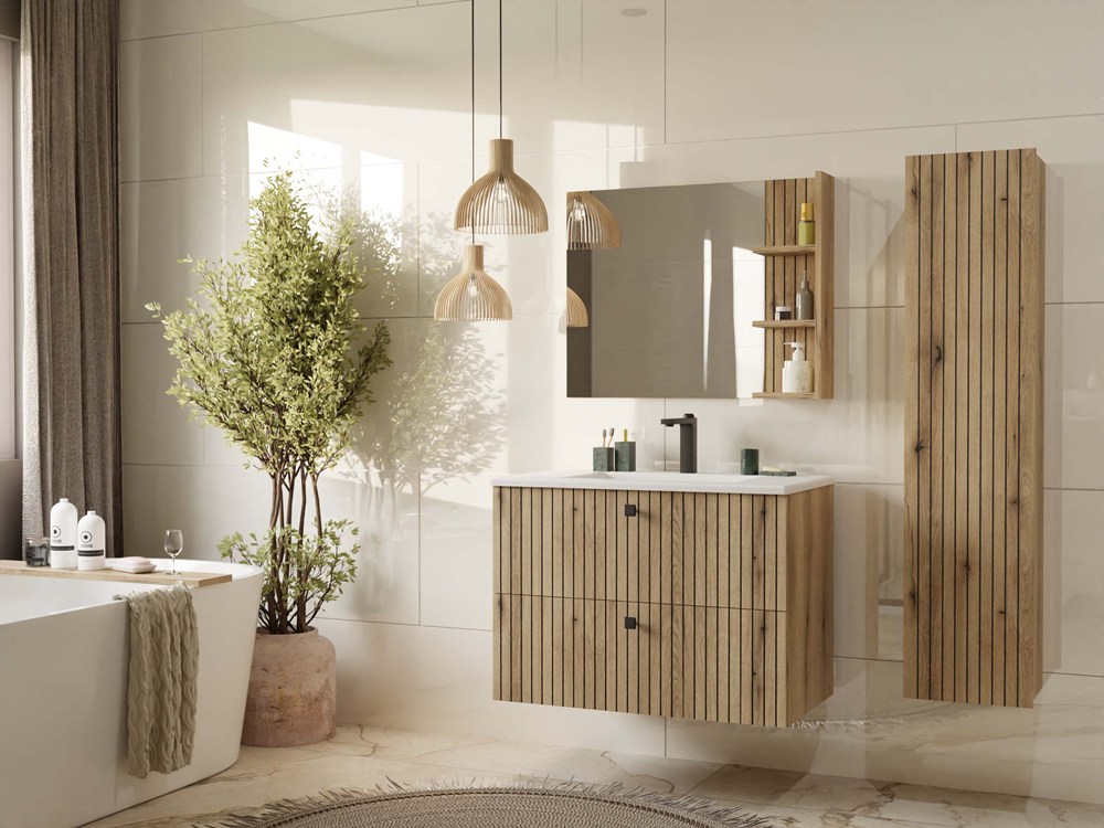 Wall-mounted bathroom cabinet for washbasin Mandeville 315 (Oak)
