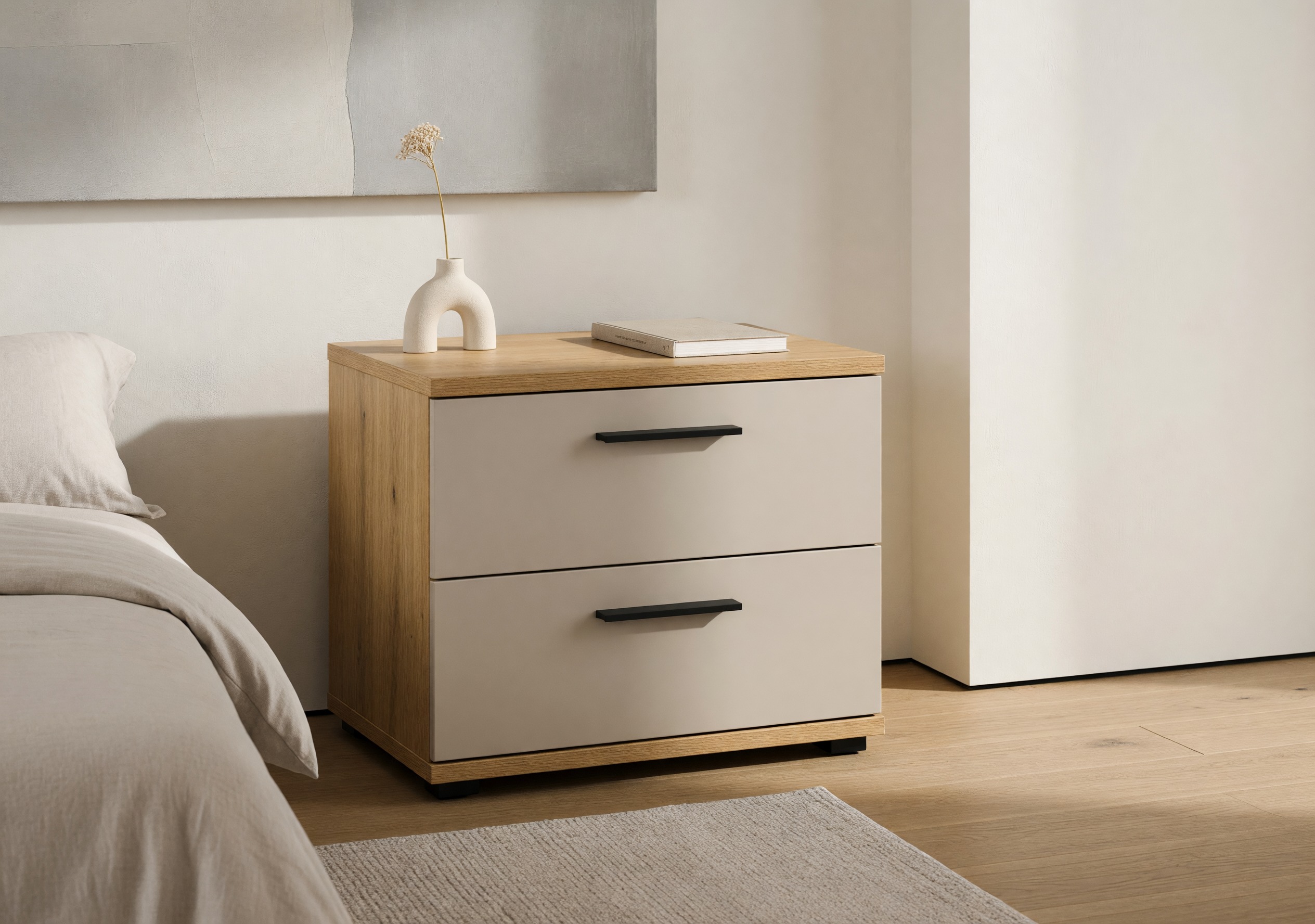 Bedside table Livcali 100 (Artisan oak + Cashmere)