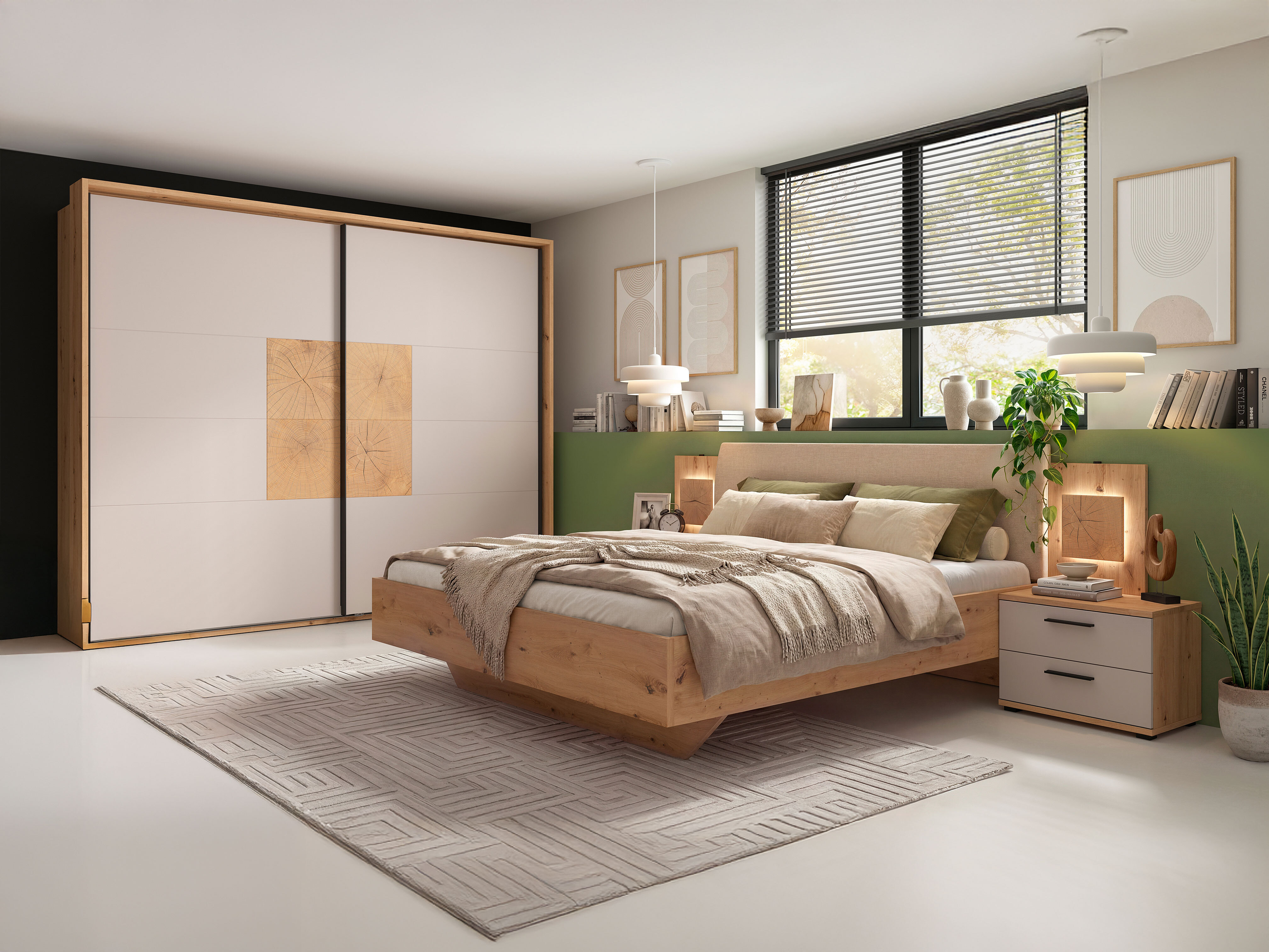 Bedside table Livcali 100 (Artisan oak + Cashmere)