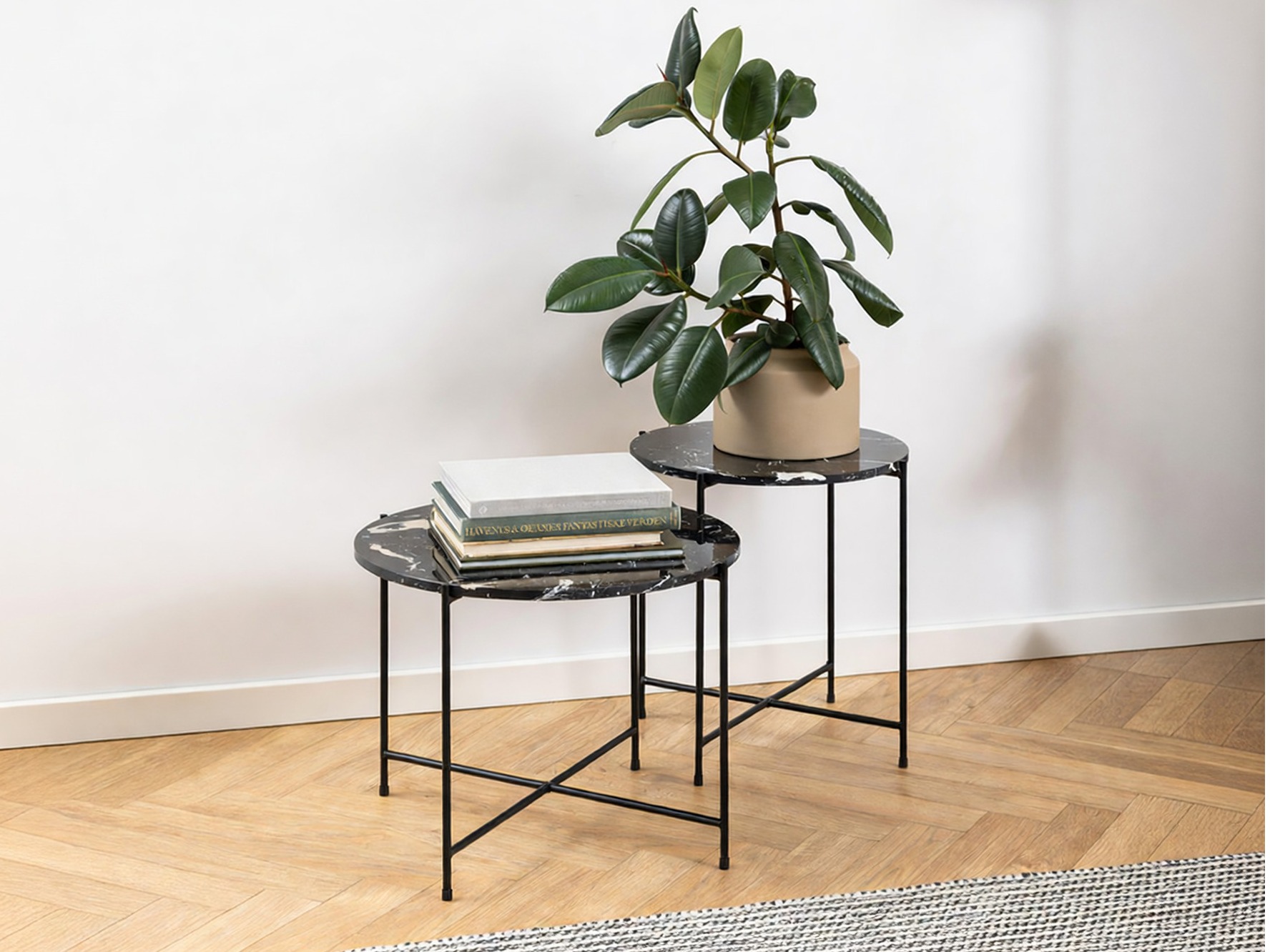 Side table Norsica 609 (Black marble + Black)