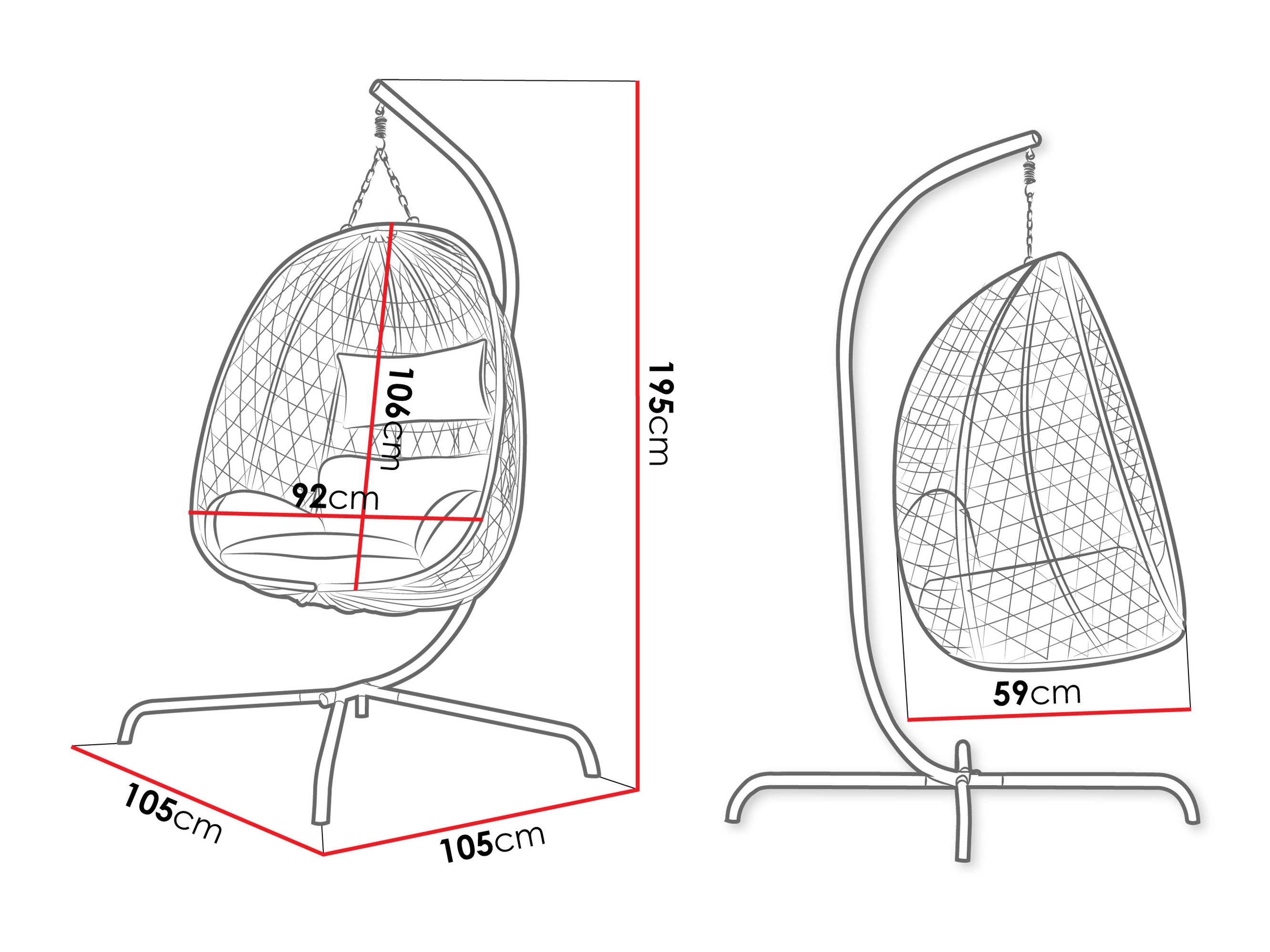 Hanging chair Richardson 140 (Dark grey + Black)
