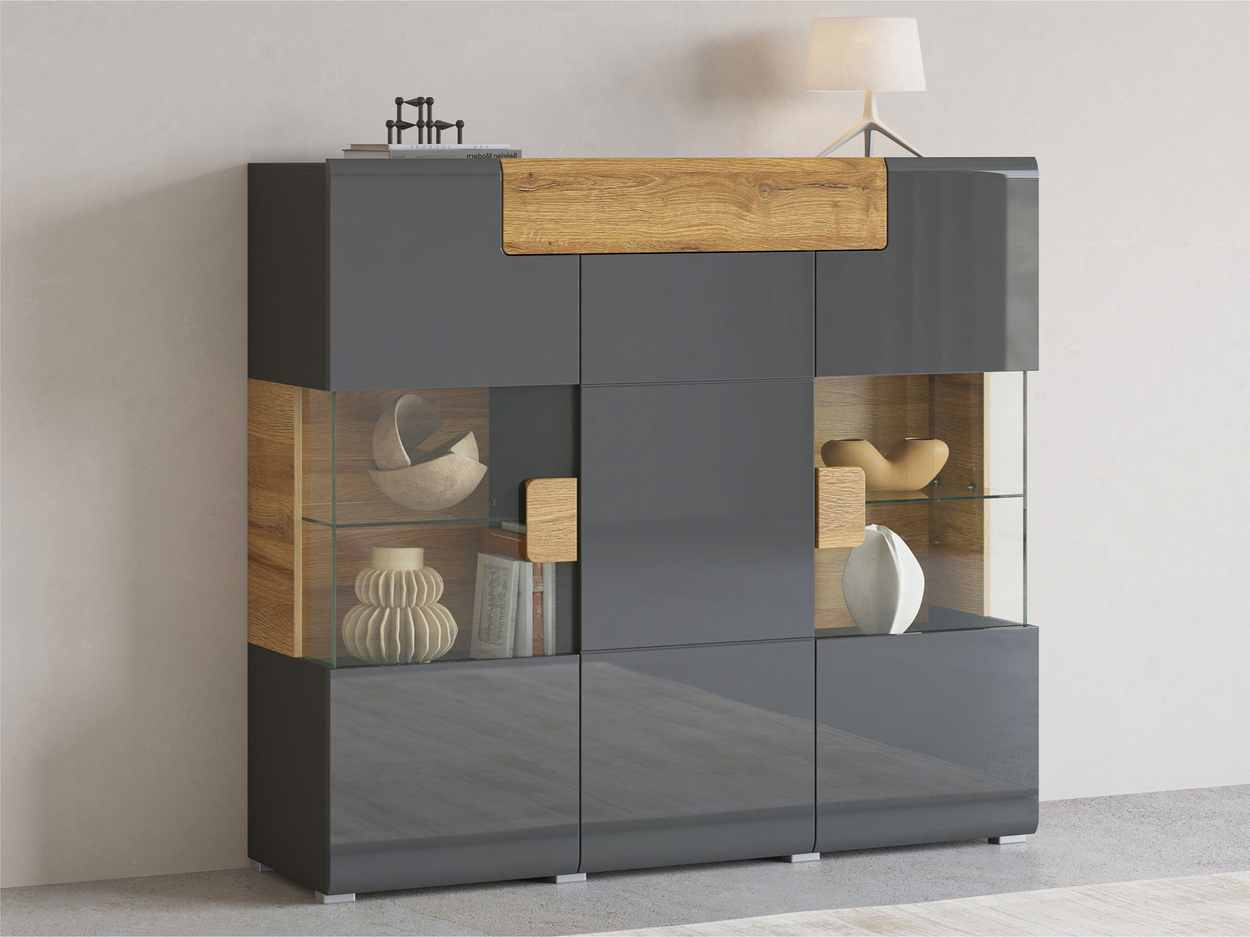 Sideboard Torsone 100 (Anthracite + Gloss anthracite + Grandson oak)