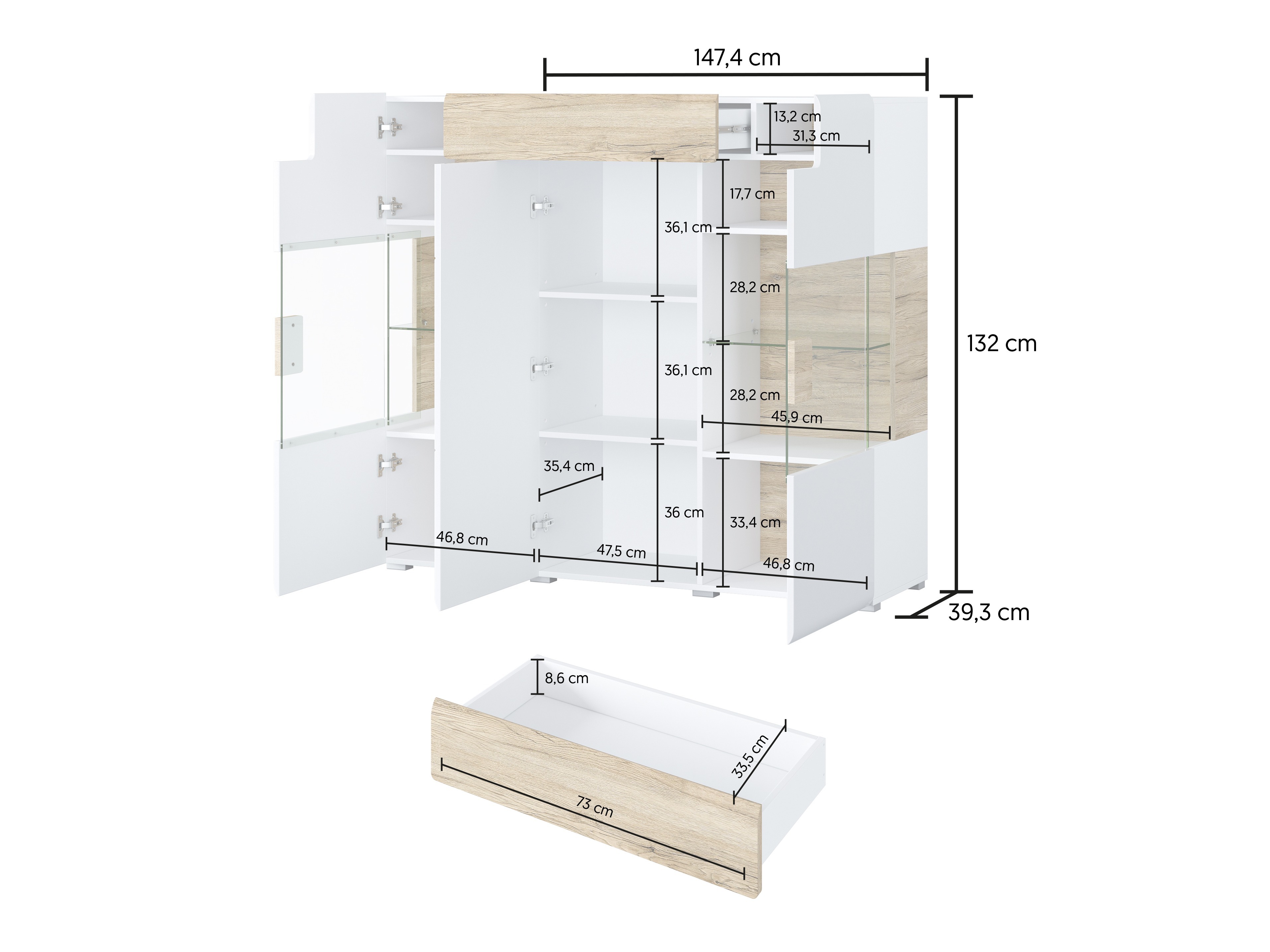 Sideboard Torsone 100 (White + Glossy white + San Remo oak)