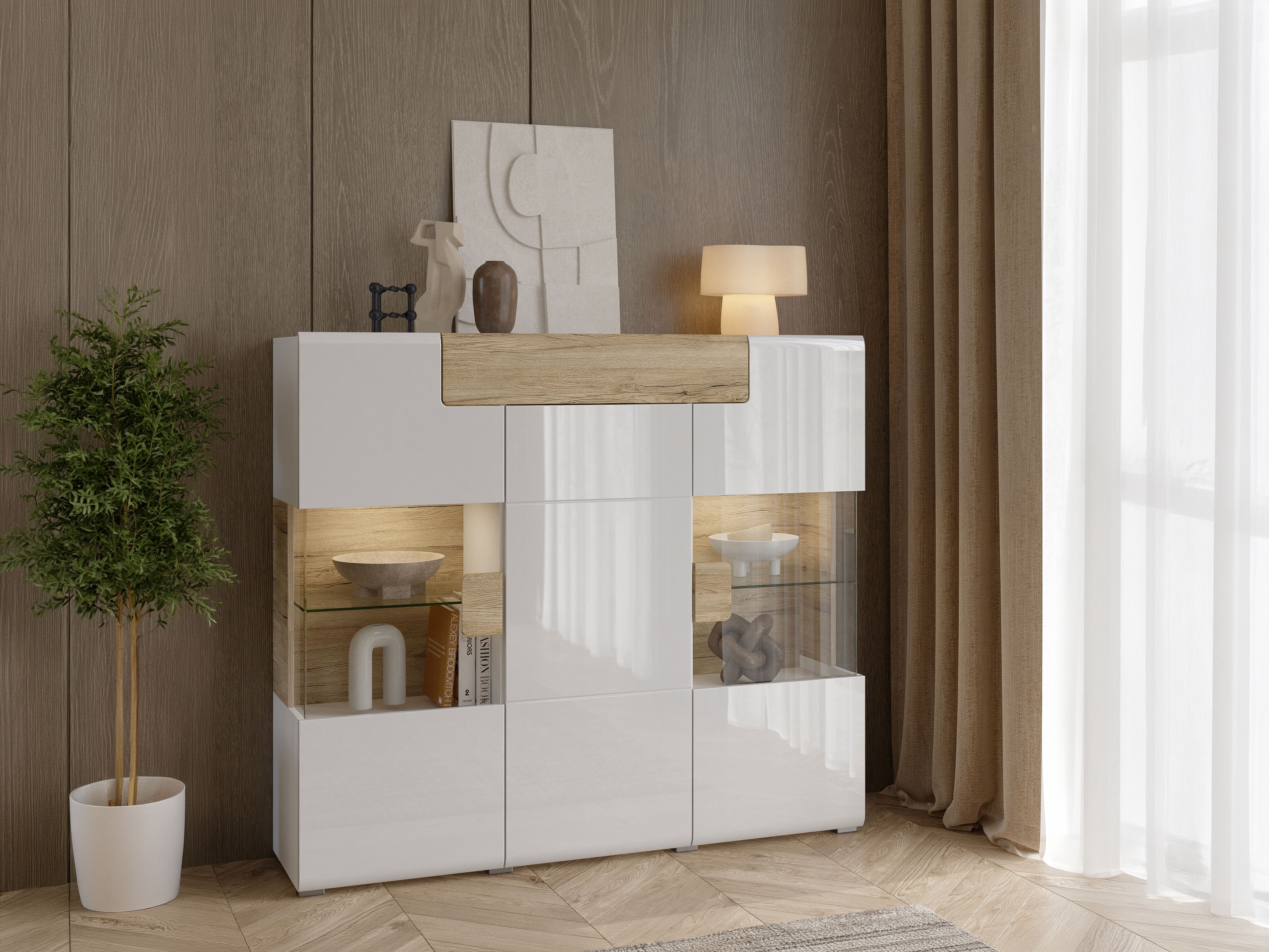 Sideboard Torsone 100 (White + Glossy white + San Remo oak)